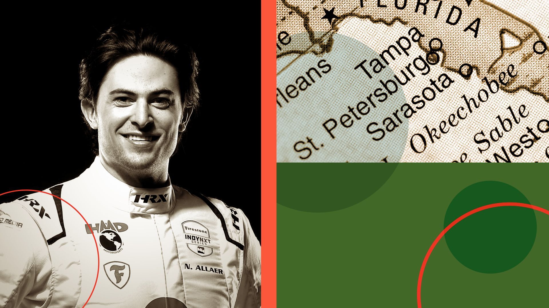 Photo illustration of Nolan Allaer and a map of the Tampa Bay area.