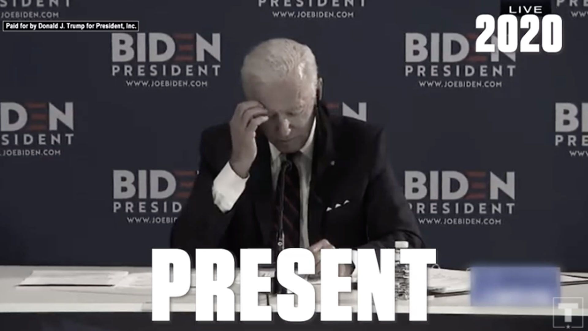 Image of a Trump campaign ad showing Joe Biden looking old