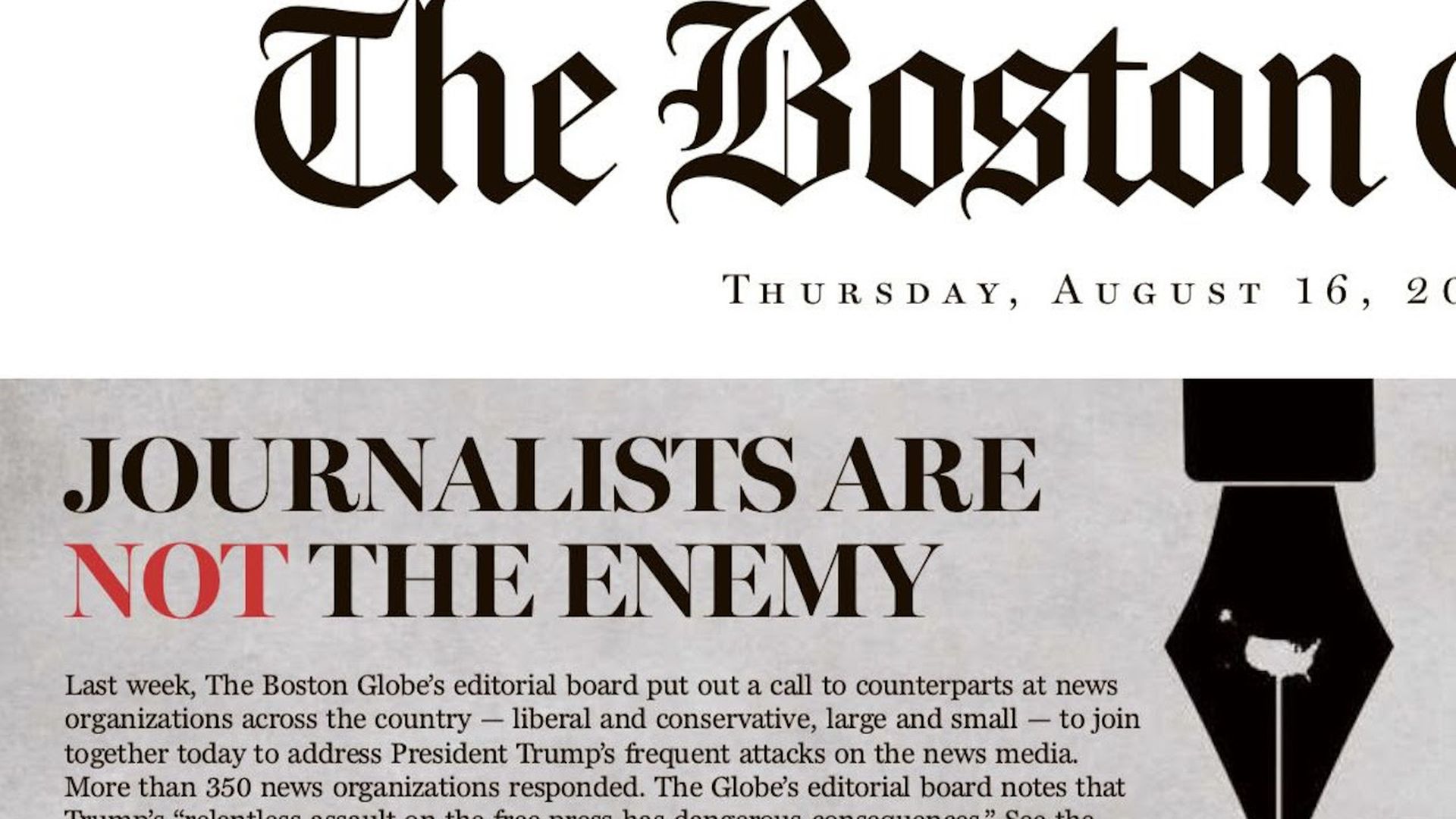 The Boston Globe text that reads "Journalists are not the enemy" 