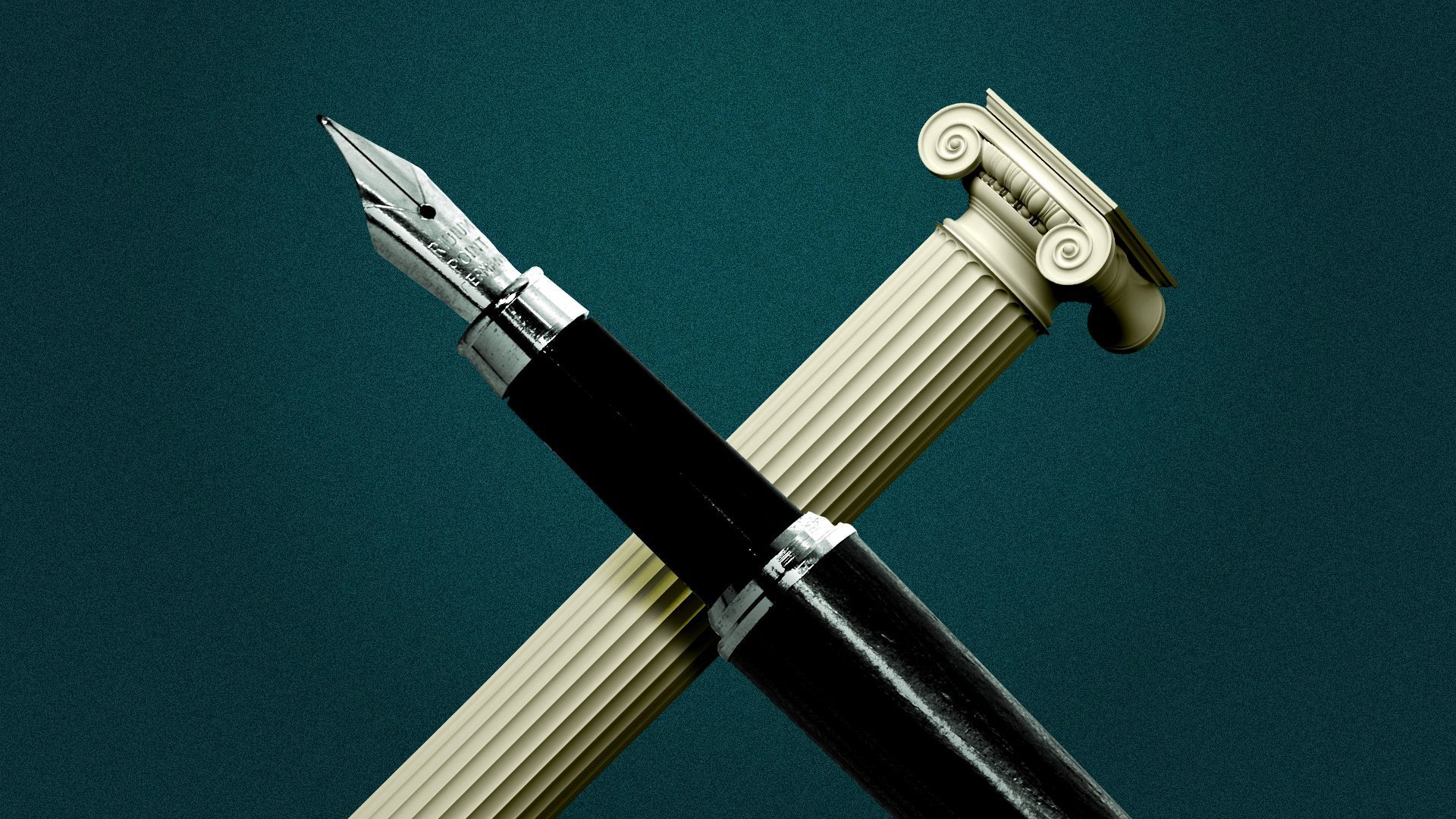 Illustration of a fountain pen crossed against a column.