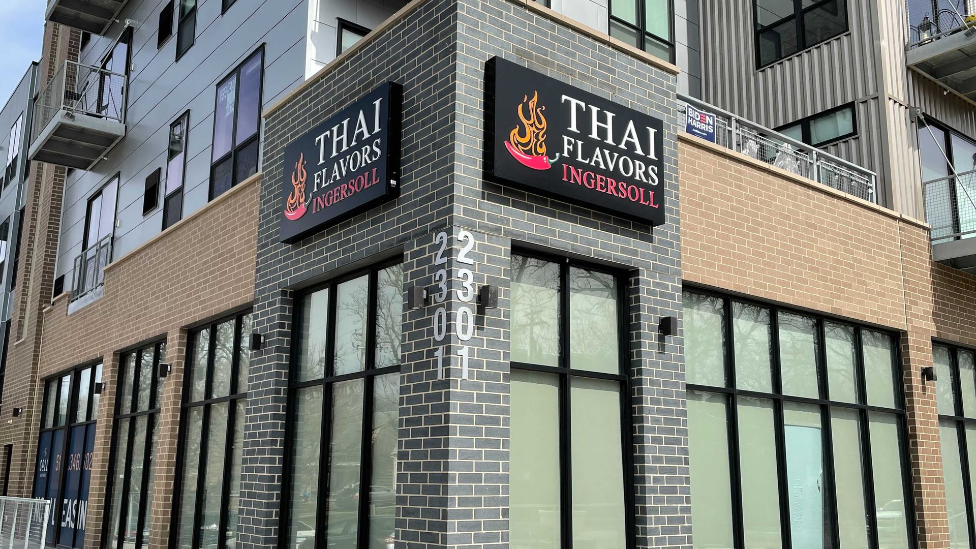 The new Thai Flavors storefront off Ingersoll Avenue.