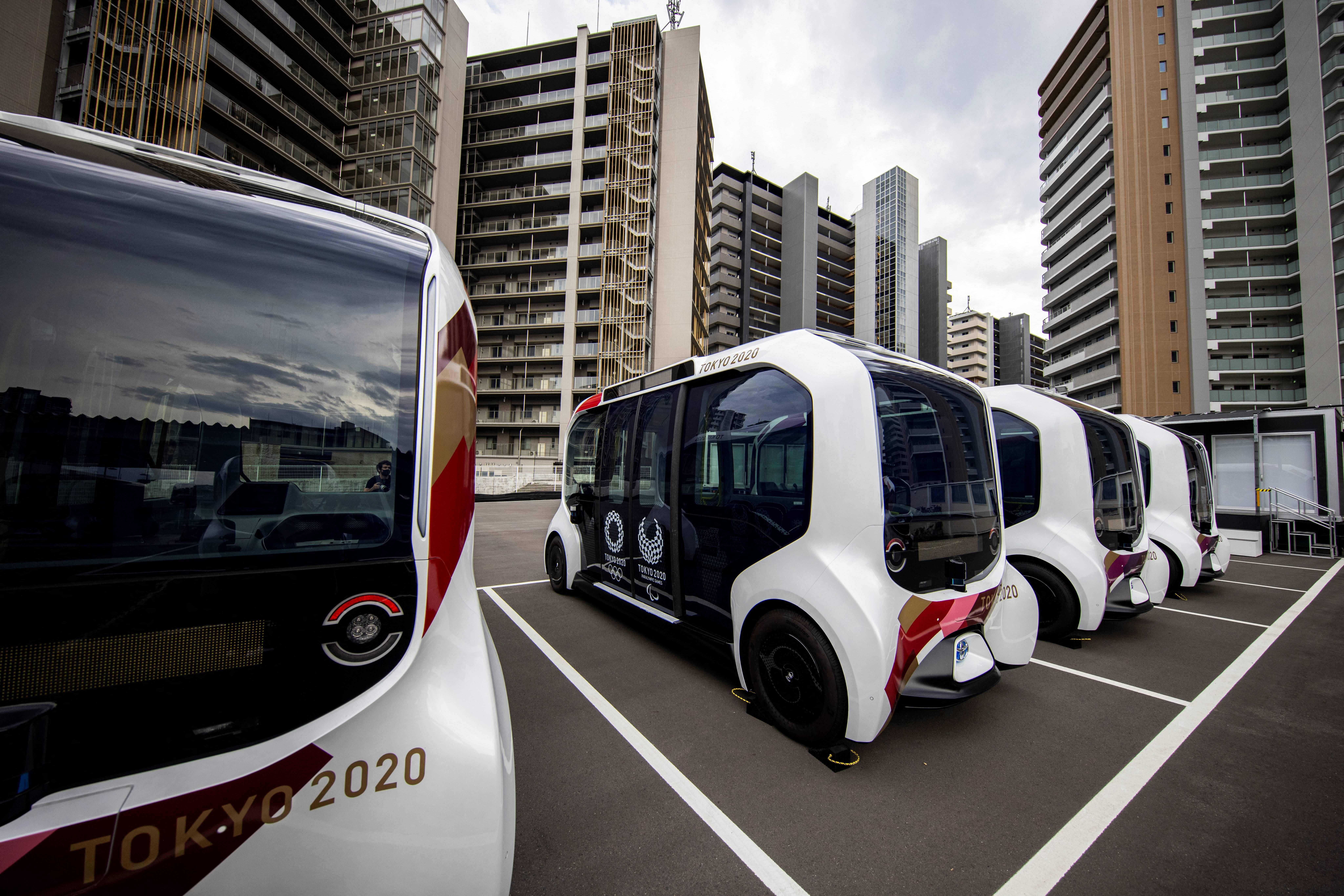 The self-driving vehicles that will be used to shuttle athletes.