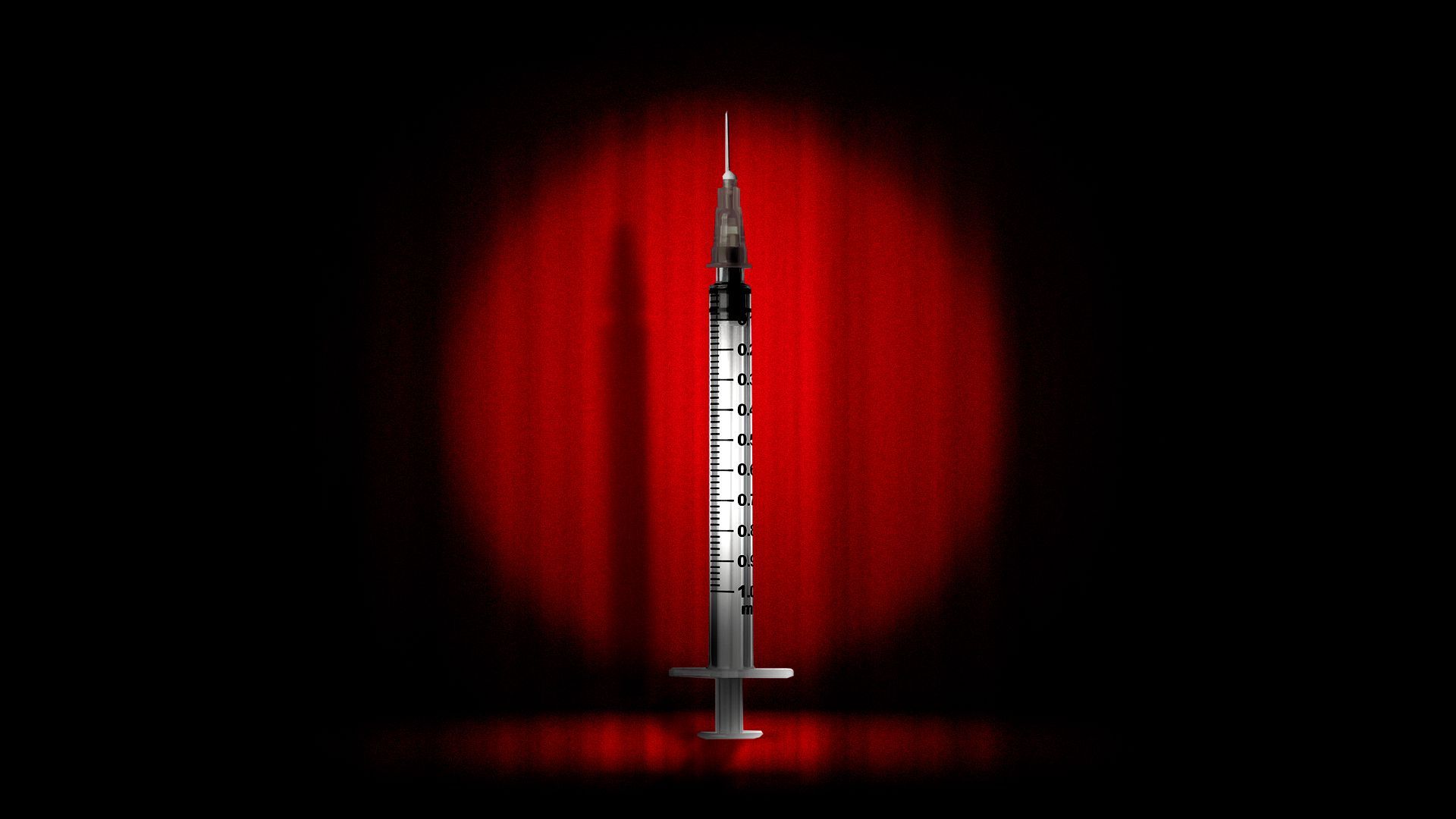 Illustration of a vaccine syringe on a performance stage
