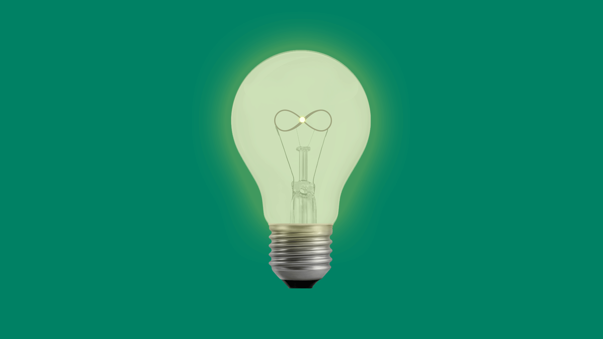 Animated illustration of a light bulb with the filament in the shape of an infinity sign. 