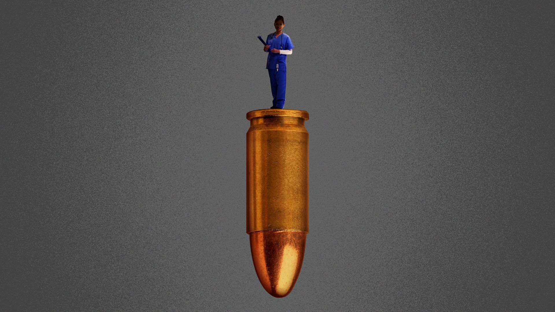 Illustration of a nurse standing on top of a bullet.