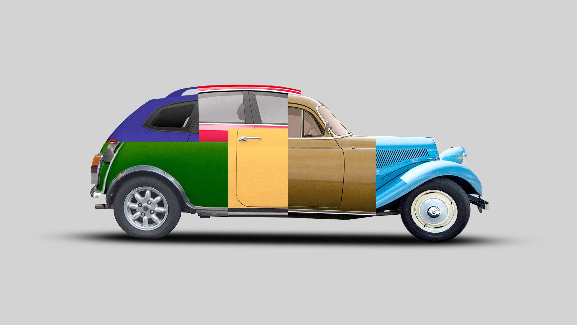 Illustration of a car made out of a bunch of different cars