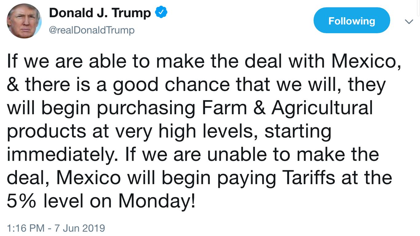 Trump says "good chance" of border deal with Mexico to avoid tariffs