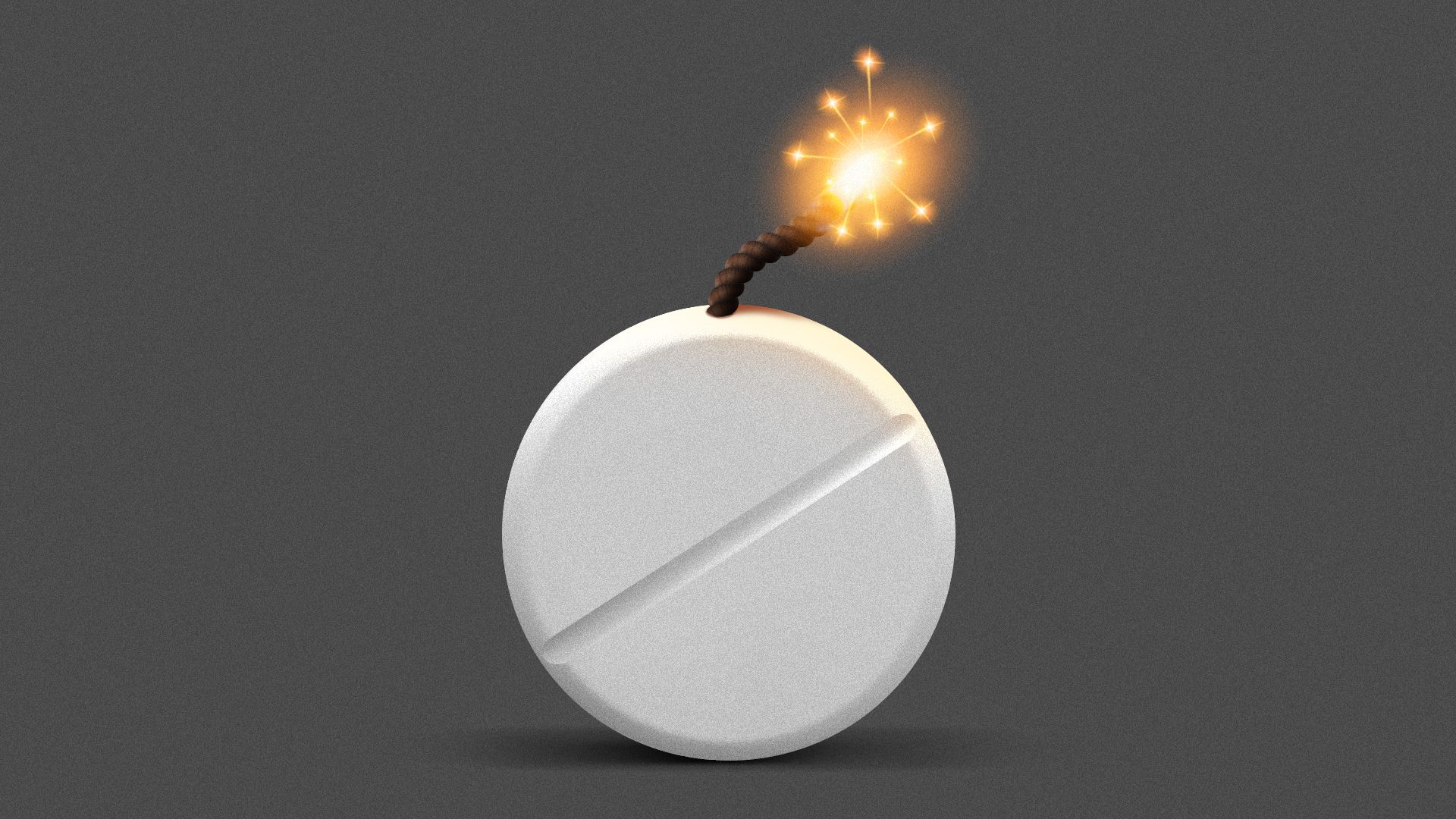 Illustration of a lit fuse on a pill.