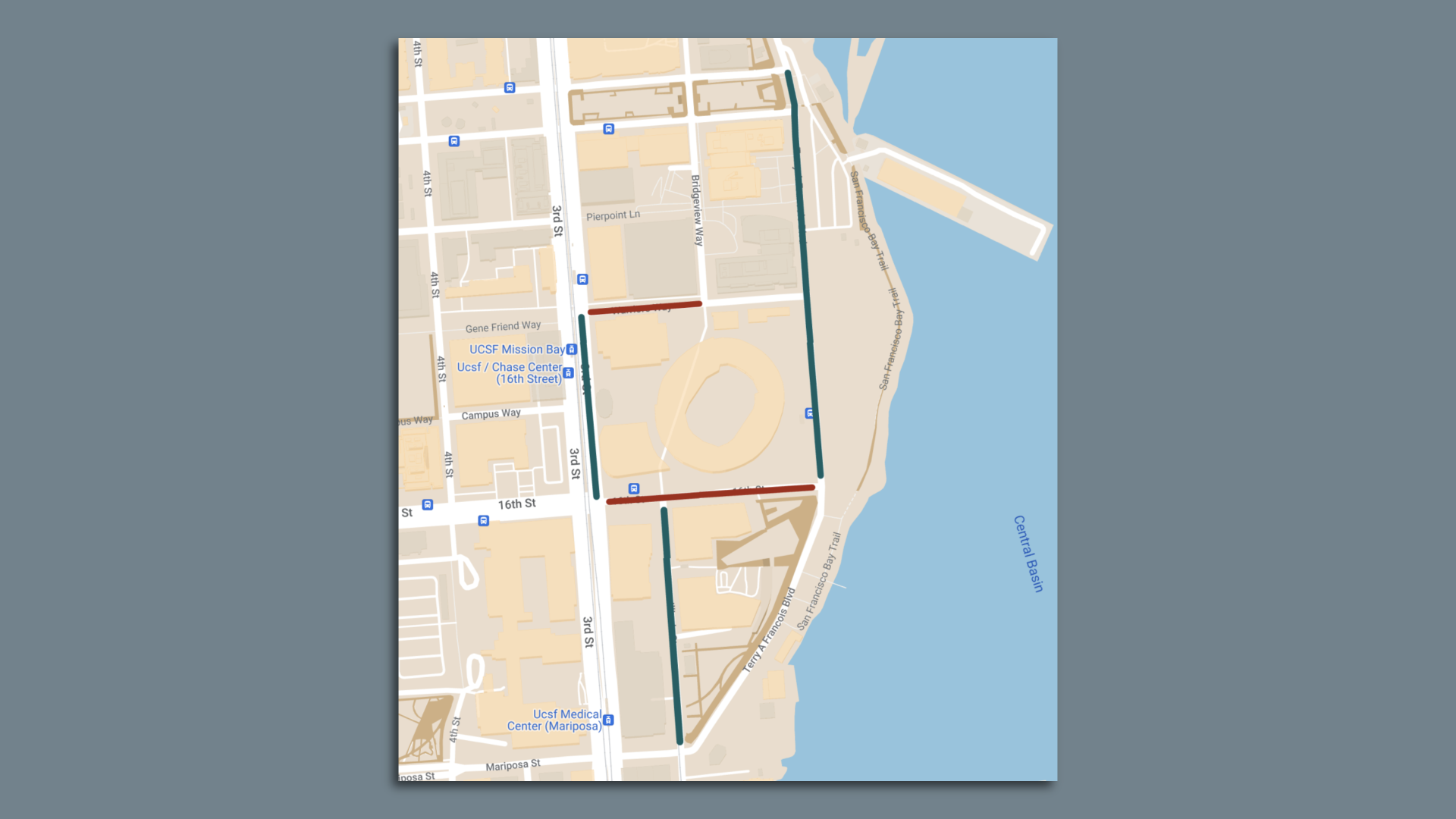 Map showing Chase Center street closures