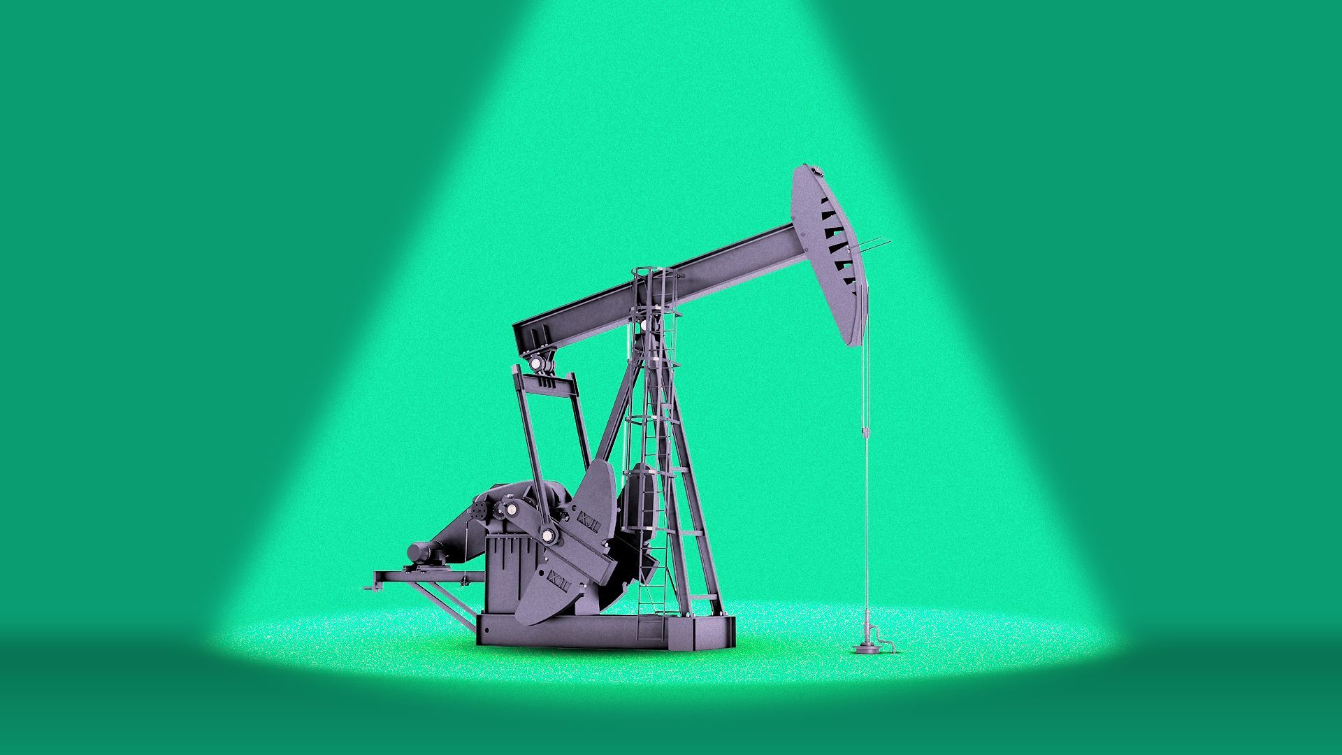 Illustration of an oil rig under a spotlight