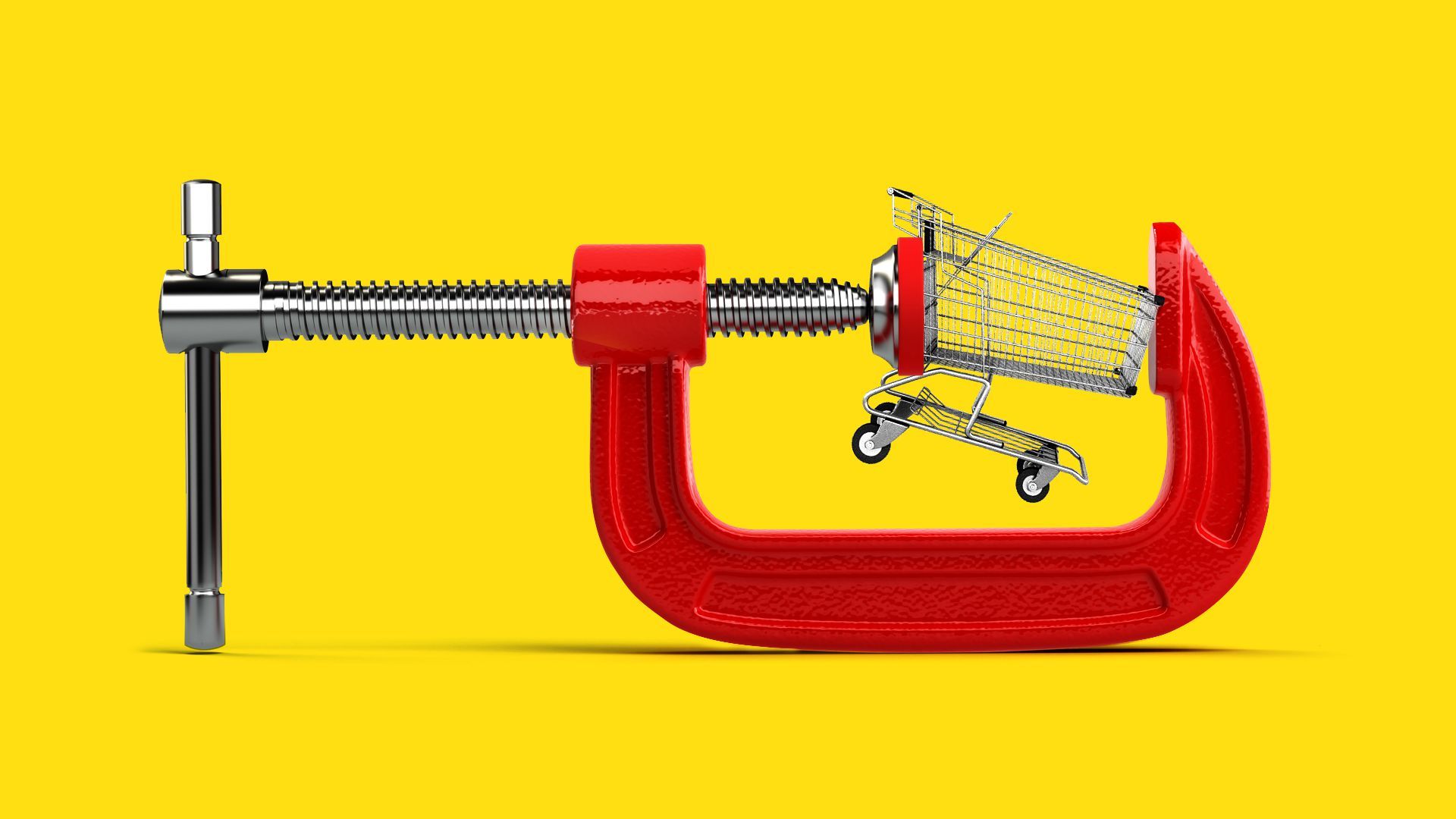 Illustration of a vise grip holding a shopping cart