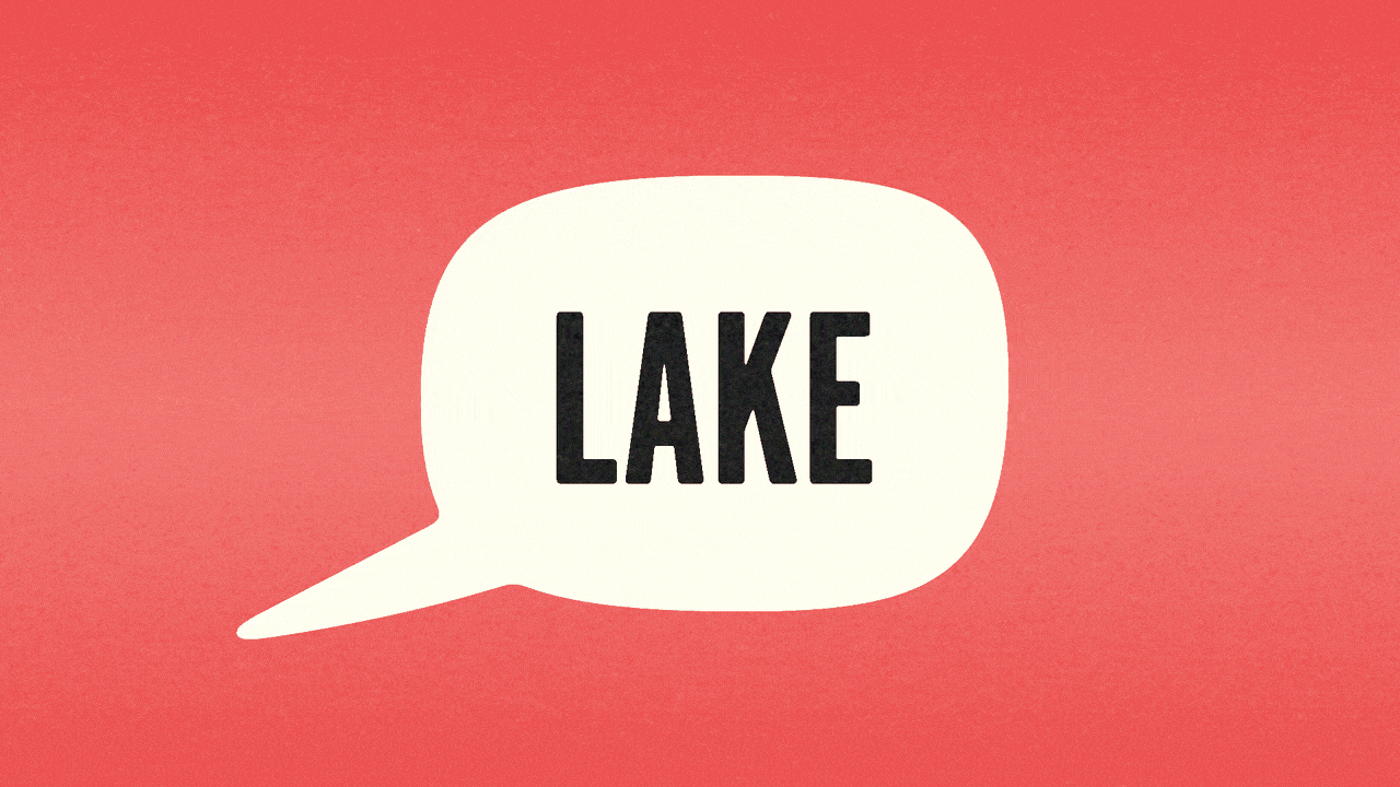 Animated illustration of a word balloon with the word LAKE in it, and the word CHARGOGGAGOGGMANCHAUGGAGOGGCHAUBUNAGUNGAMAUGG being added and bursting through the side of the balloon.