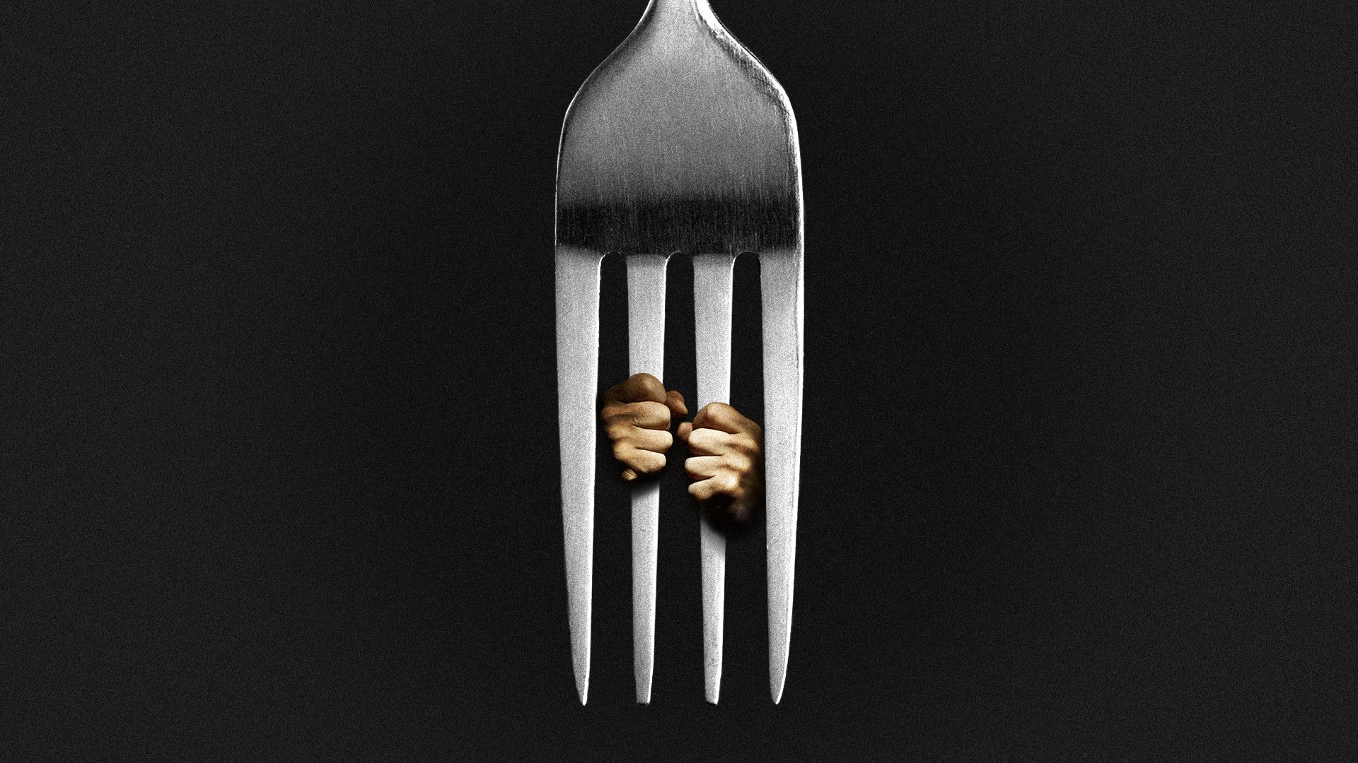 Illustration of a hands wrapped around the tines of a fork.