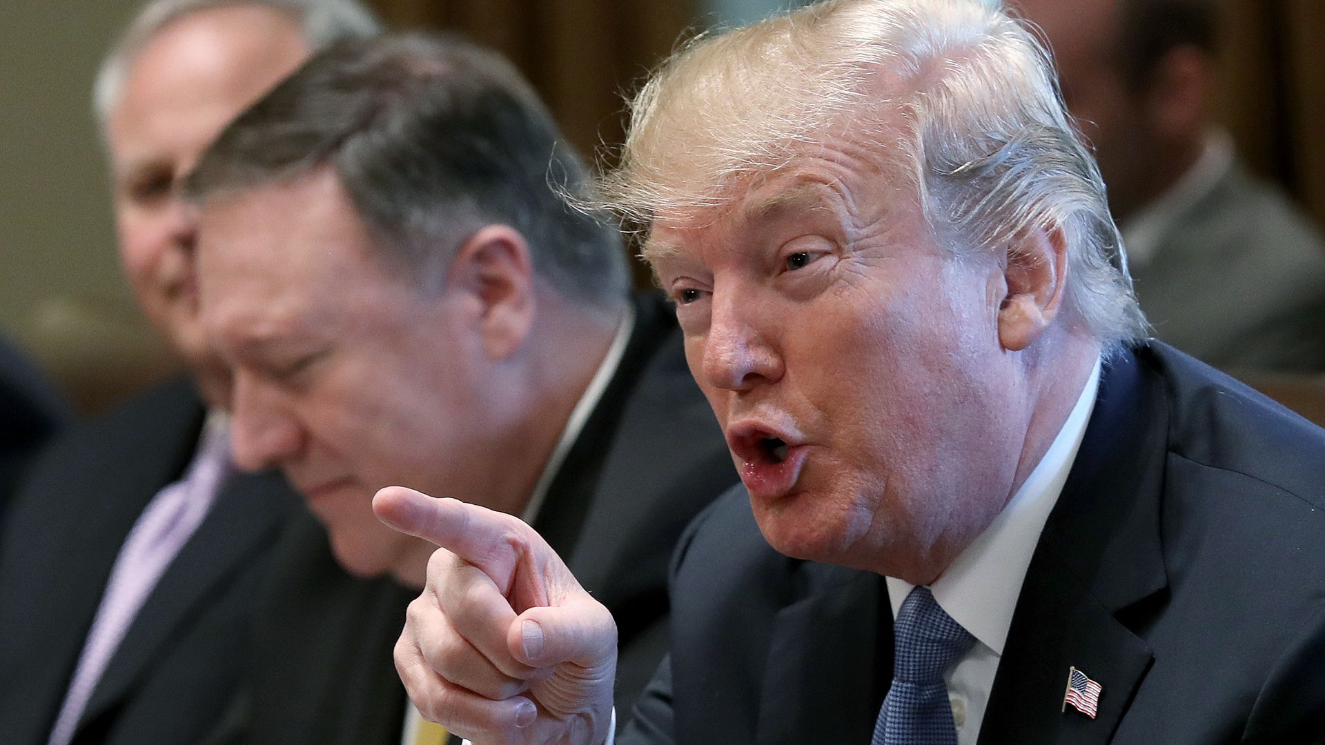 Trump talks and points his finger while at his Cabinet meeting