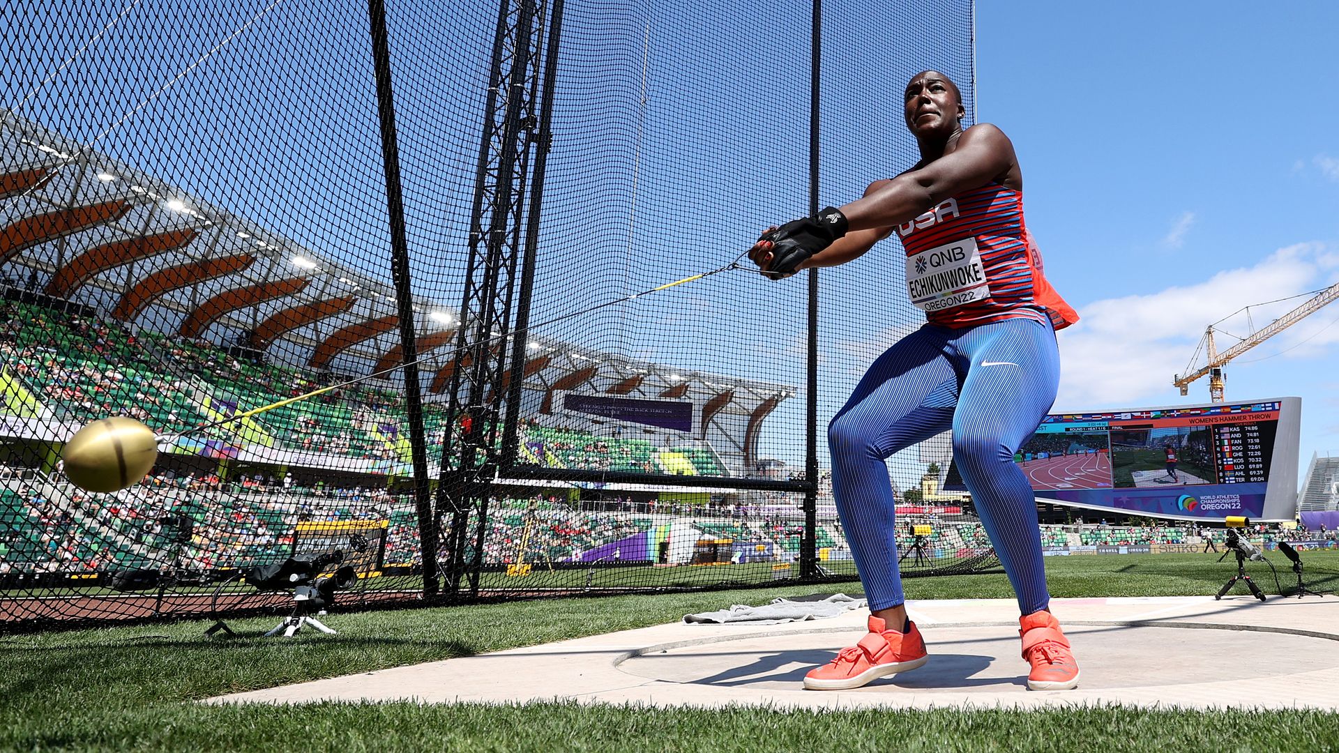 Annette Nneka Echikunwoke competes in the Women's Hammer Throw Final on day three of the World Athletics Championships in 2022
