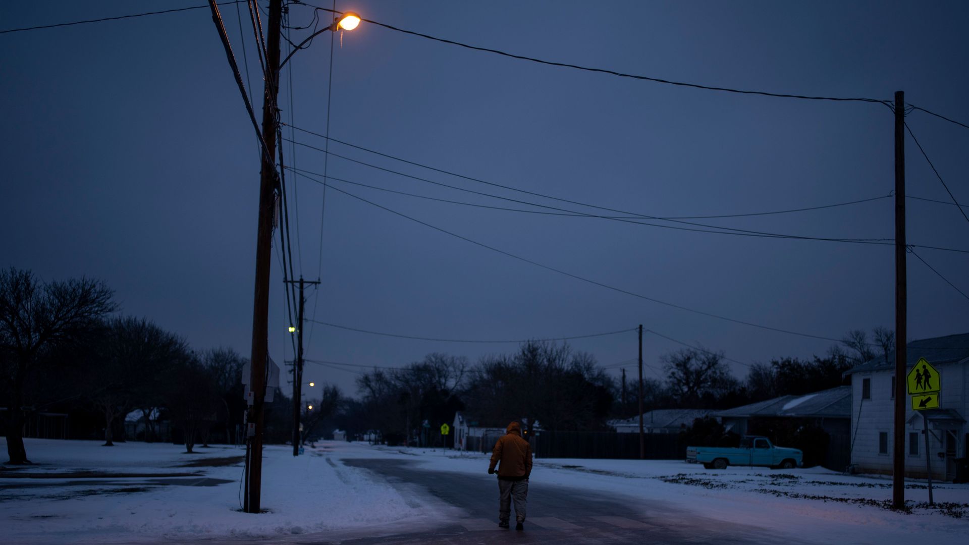 A neighborhood in Waco, Texas as severe winter weather conditions over the last few days has forced road closures and power outages over the state on February 17