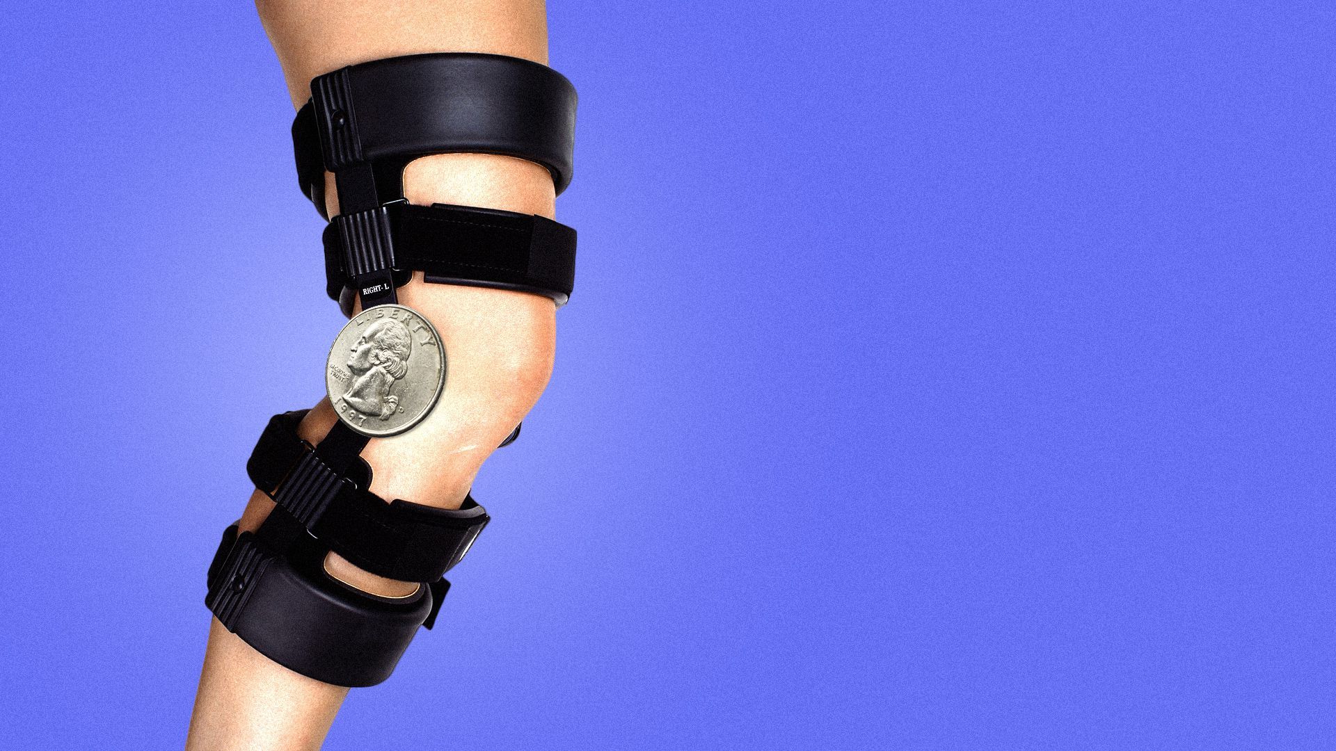 Illustration of a knee brace with the hinge made out of a quarter.
