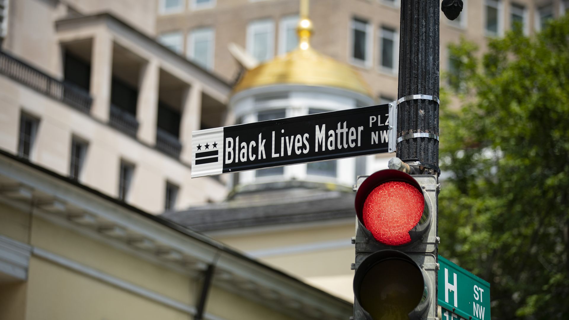 A signpost for Black Lives Matter Plaza