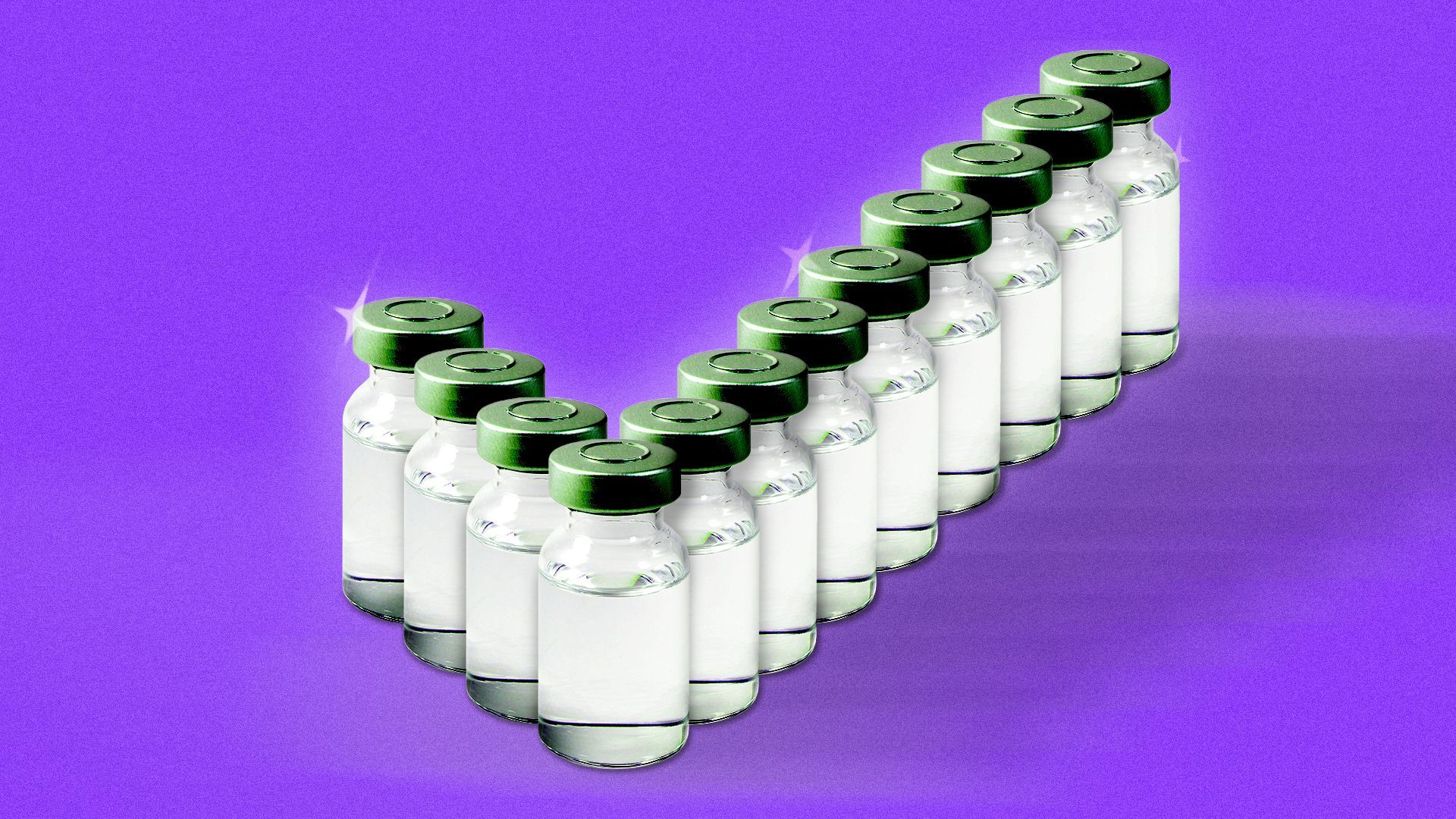 Illustration of many medicine ampoules lined up so the bottles form a checkmark. 