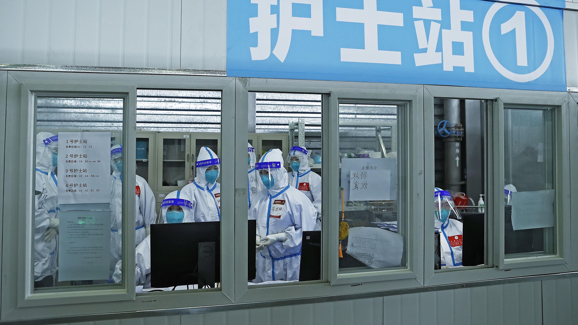 Medical staff monitor health data of patients in the quarantine zone at the Shanghai New International Expo Center in Shanghai, China on April 10, 2022.