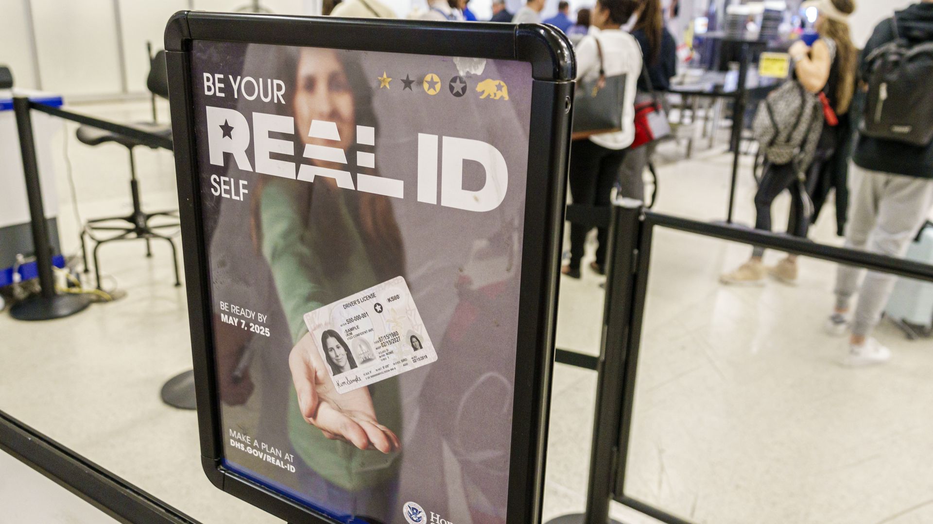 Miami, Florida, Miami International Airport, TSA checkpoint security screening, Real ID sign.