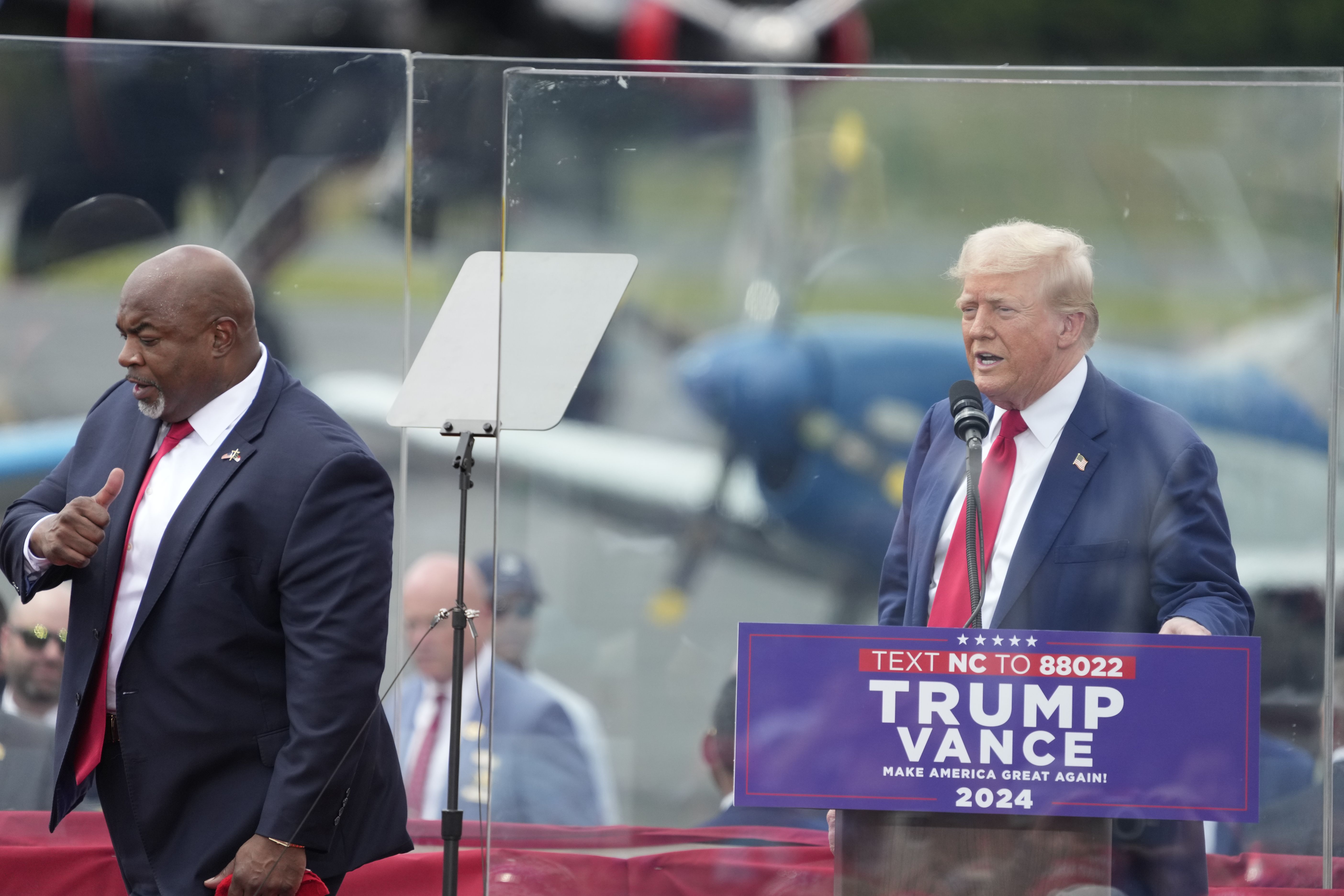 North Carolina Lt. Gov. Mark Robinson and Former President Trump at a rally in North Carolina last month.