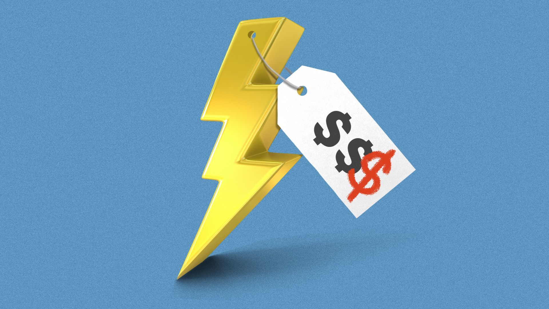 Illustration of a lightning bolt with a price tag with an extra dollar sign added.
