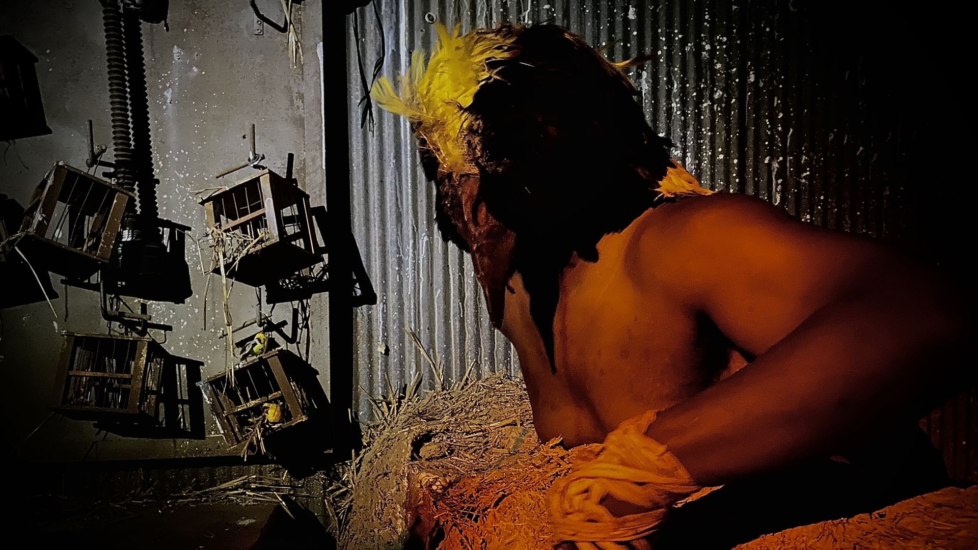 An actor with a bird mask from Slaughterhouse haunted attraction
