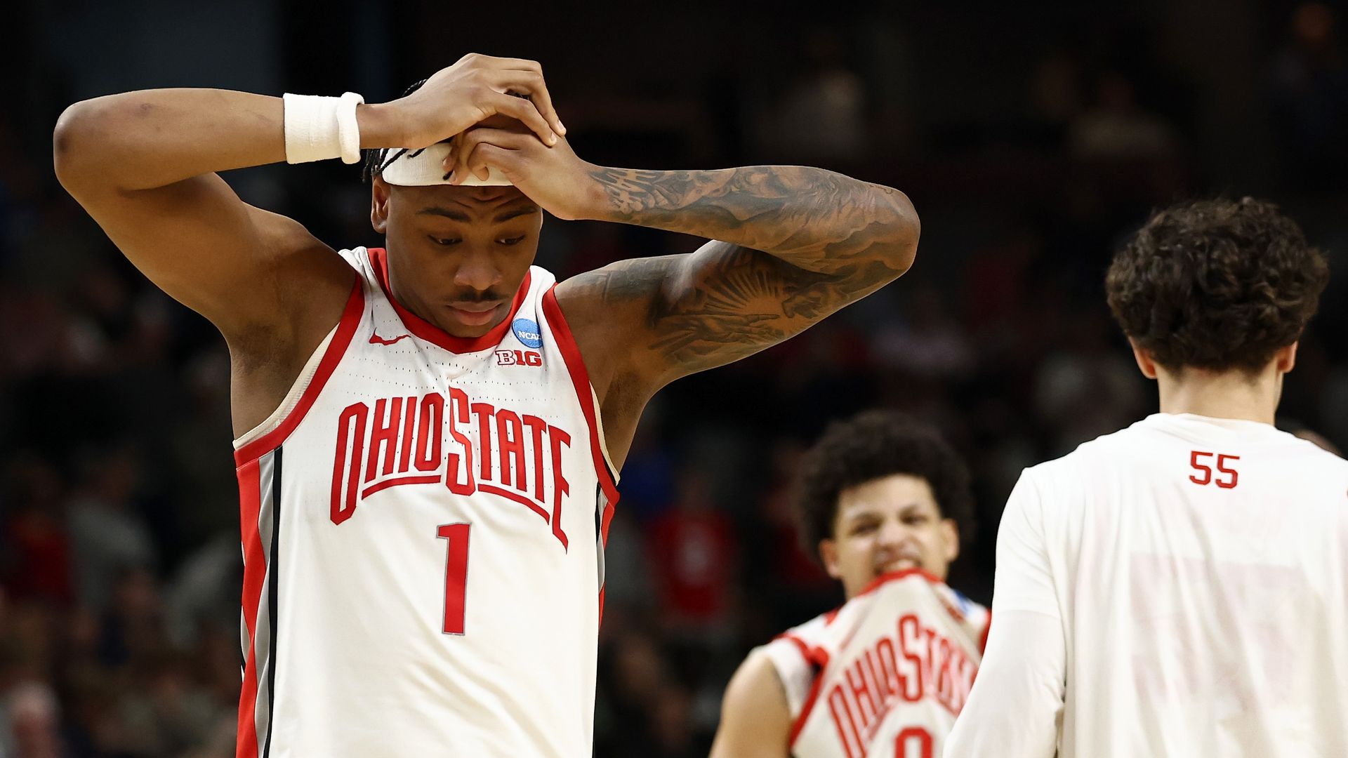 Amare Bynum #1 of the Ohio State Buckeyes reacts after the game against the Texas Christian University Horned Frogs