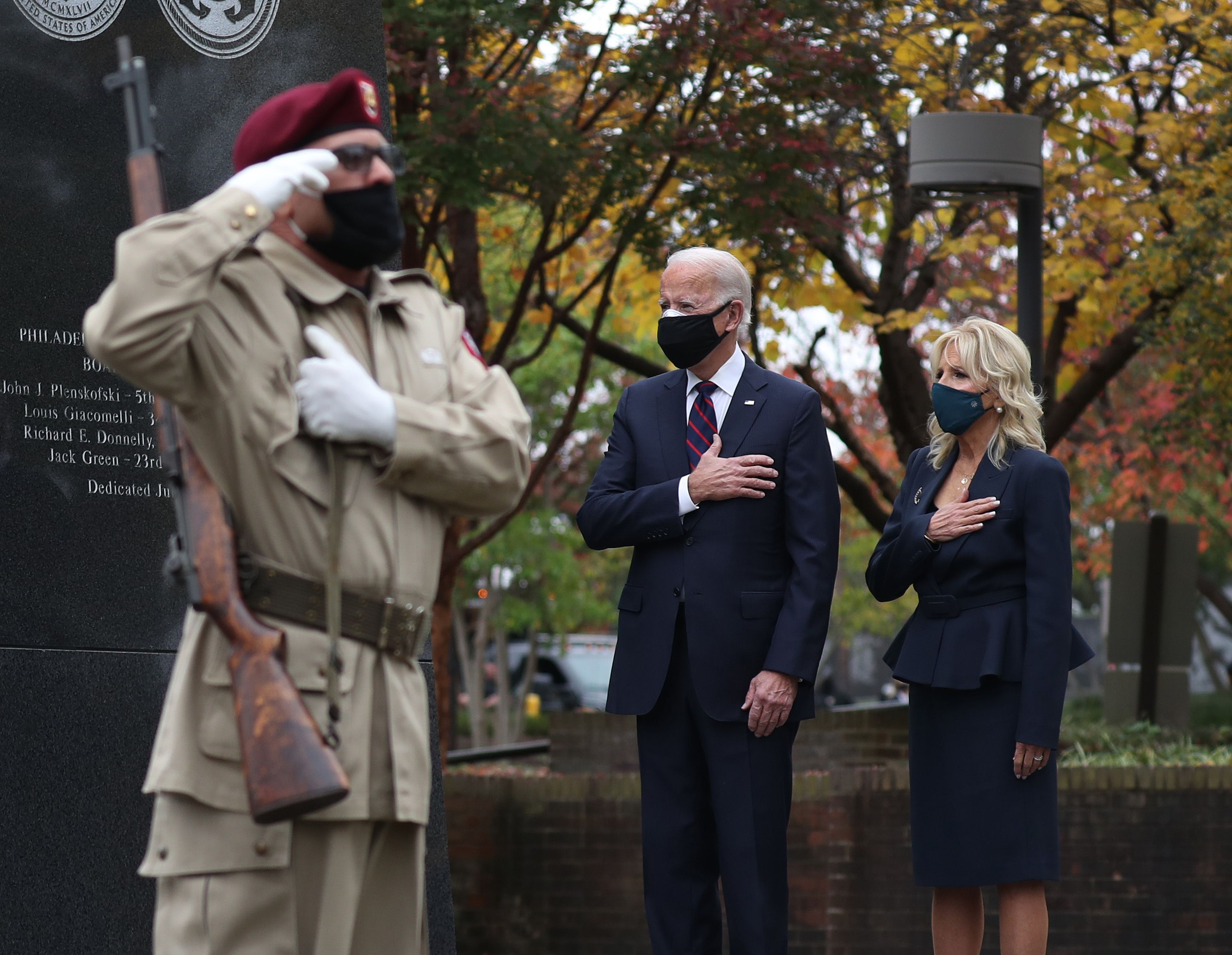 Picture of President-elect Joe Biden and Jill Biden at the Philadelphia Korean War Memorial.