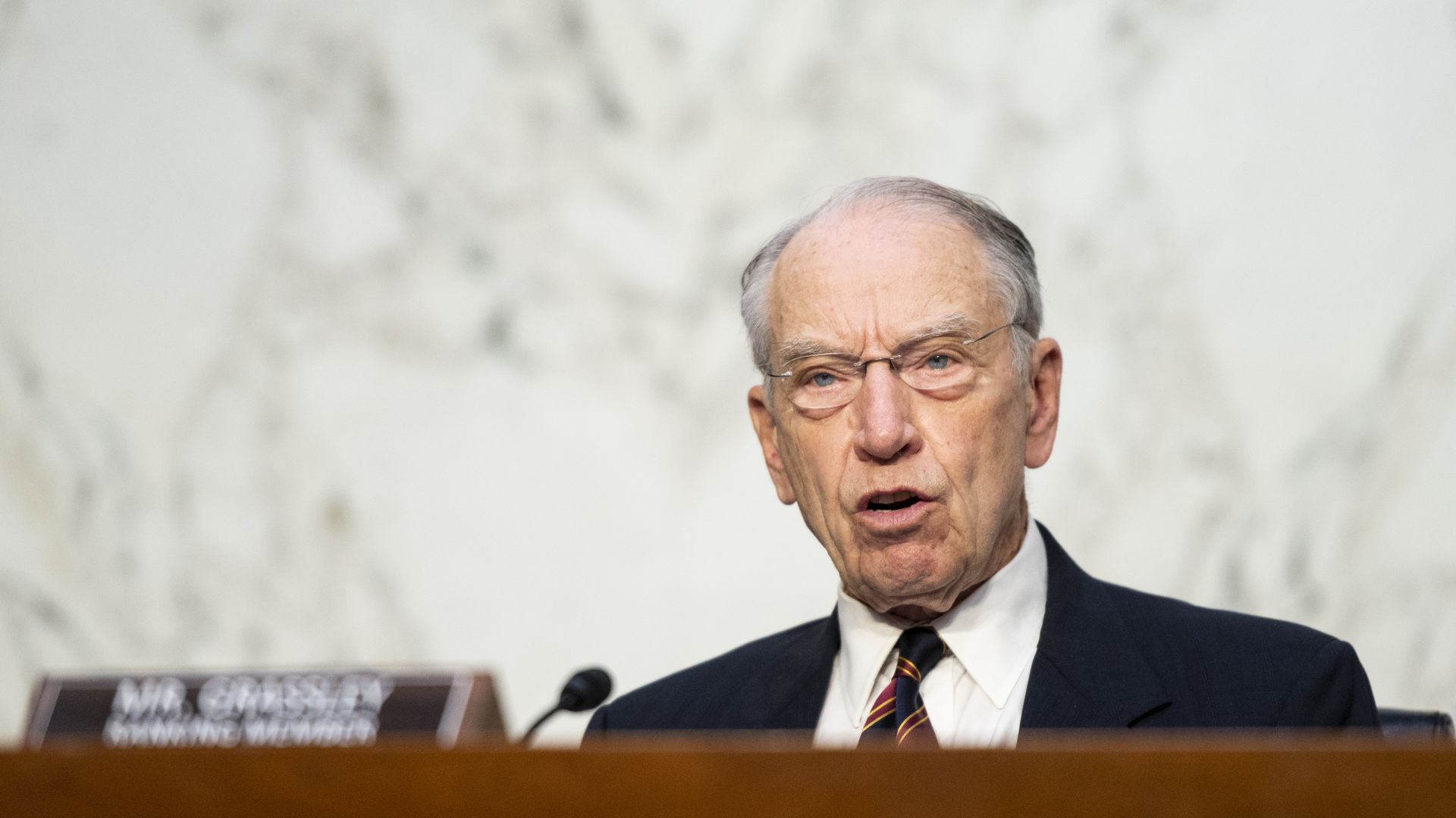 Sen. Chuck Grassley of Iowa is seen speaking during a congressional hearing.