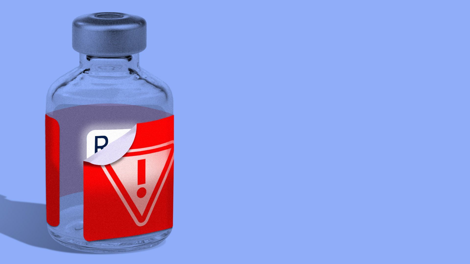 Illustration of a vaccine vial with a warning label starting to peal off