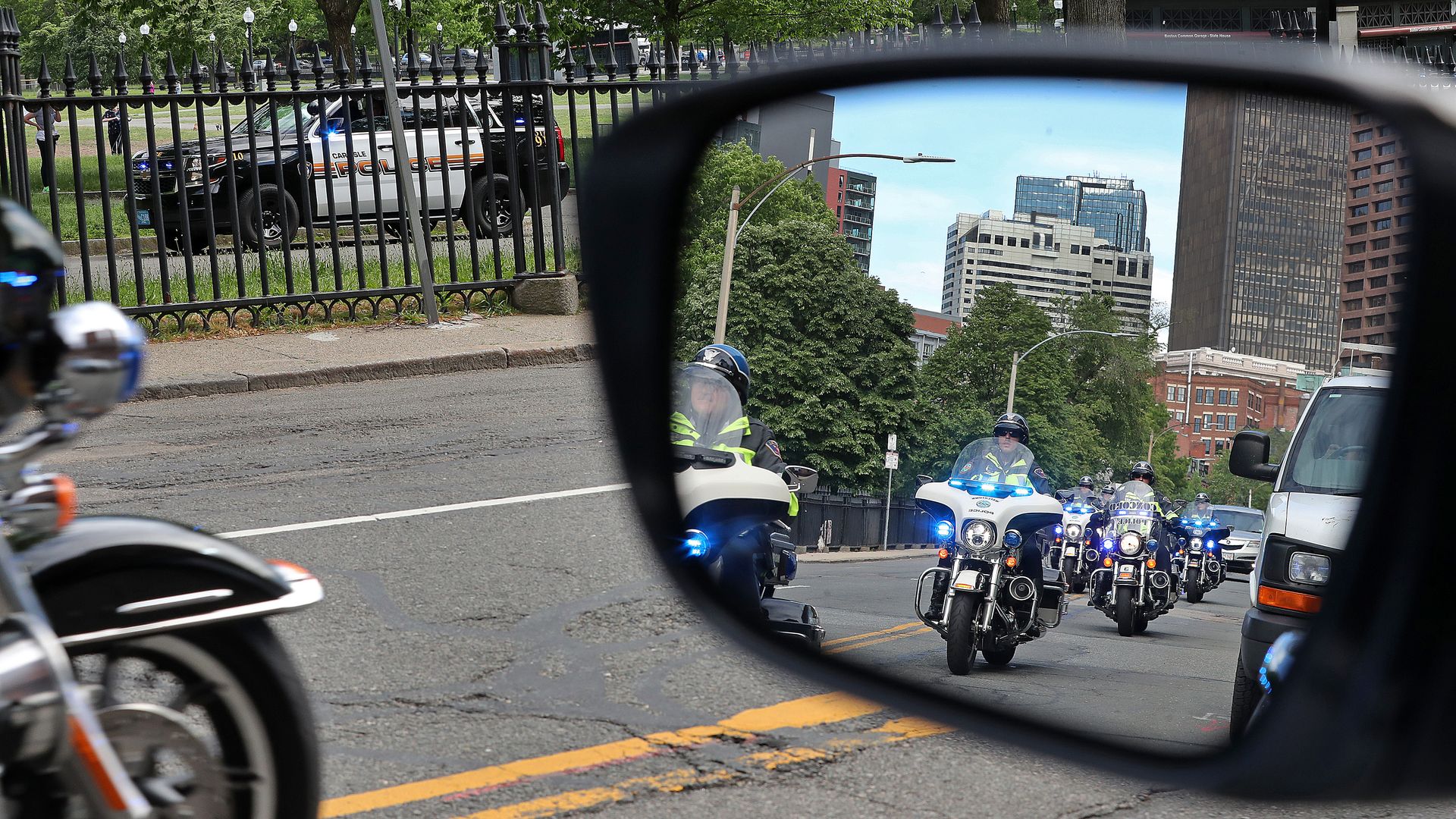 Police vehicles line Boston Common in Boston on June 1, 2020.