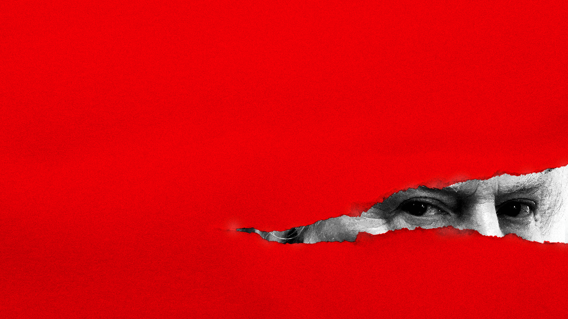 Illustration of President Trump looking through a torn piece of paper.