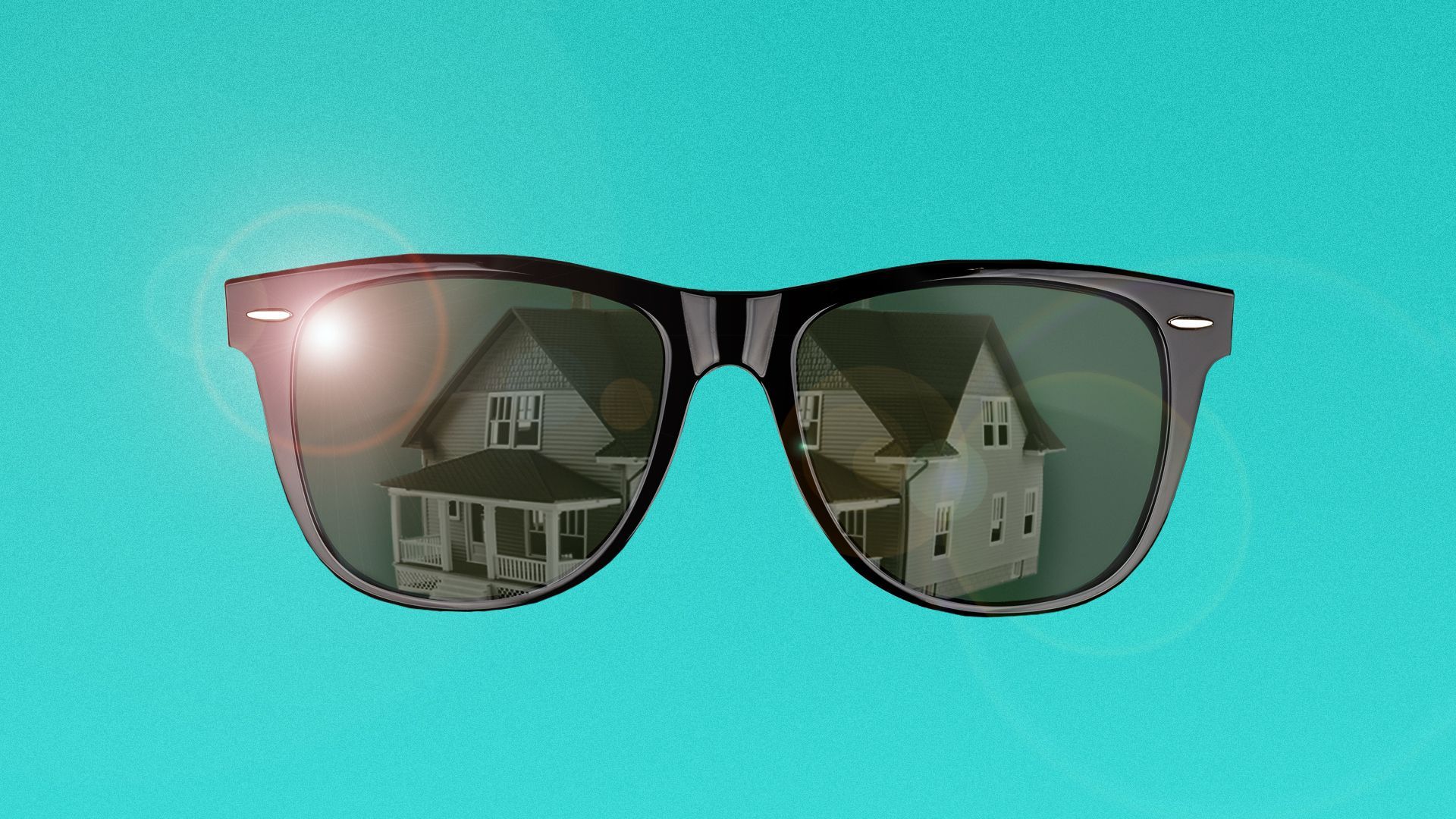 Illustration of a pair of sunglasses with a house reflecting in the lenses.