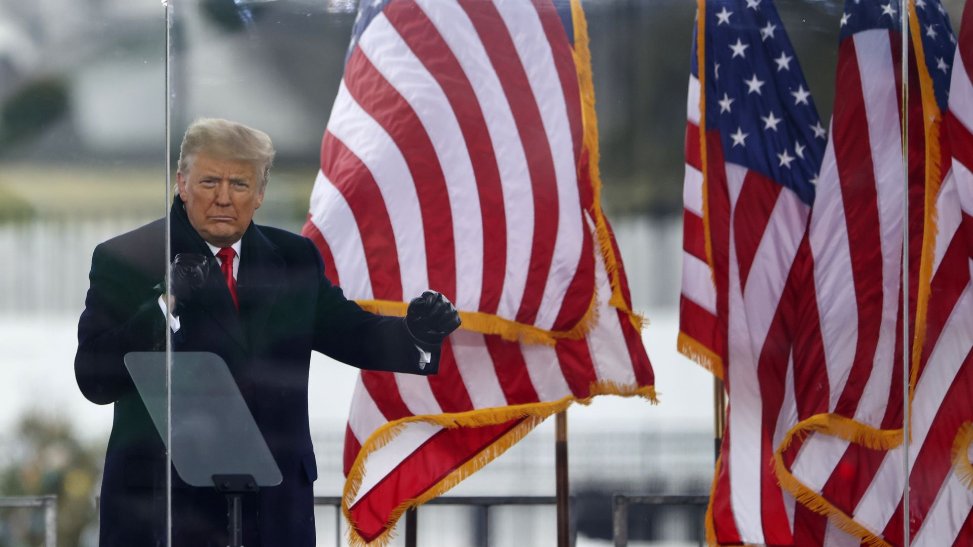 President Donald Trump greets the crowd at the "Stop The Steal" Rally on January 06, 2021 in Washington, DC.