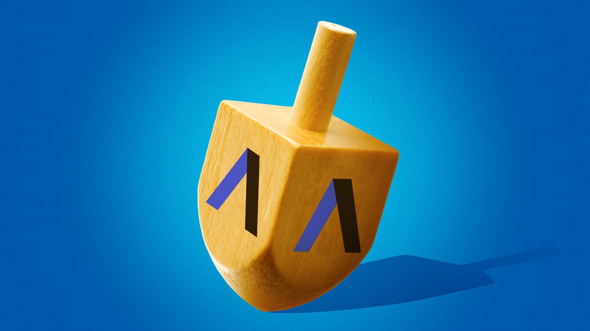 Illustration of a dreidel with Axios logos instead of Hebrew letters.