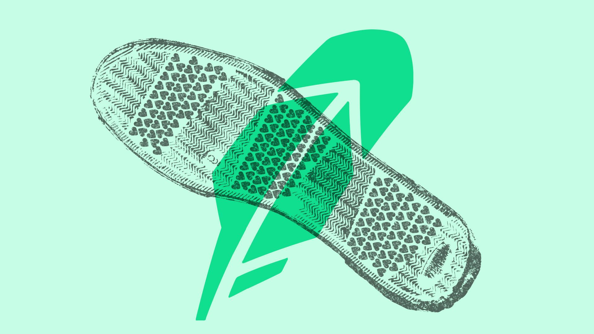 Illustration of a showprint with hearts stomping on the Robinhood logo.  