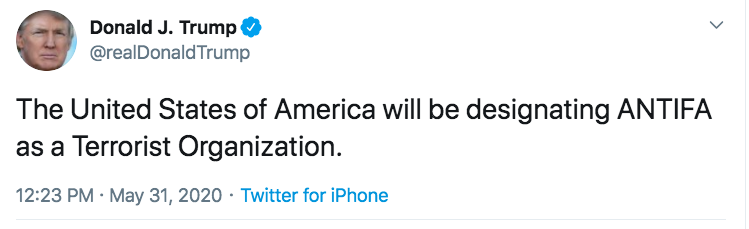 Trump tweet about antifa