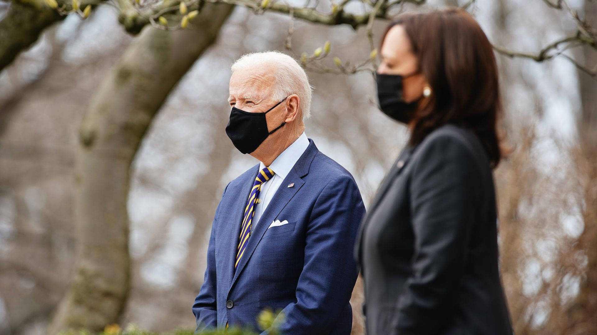 Photo of Joe Biden and Kamala Harris standing outside