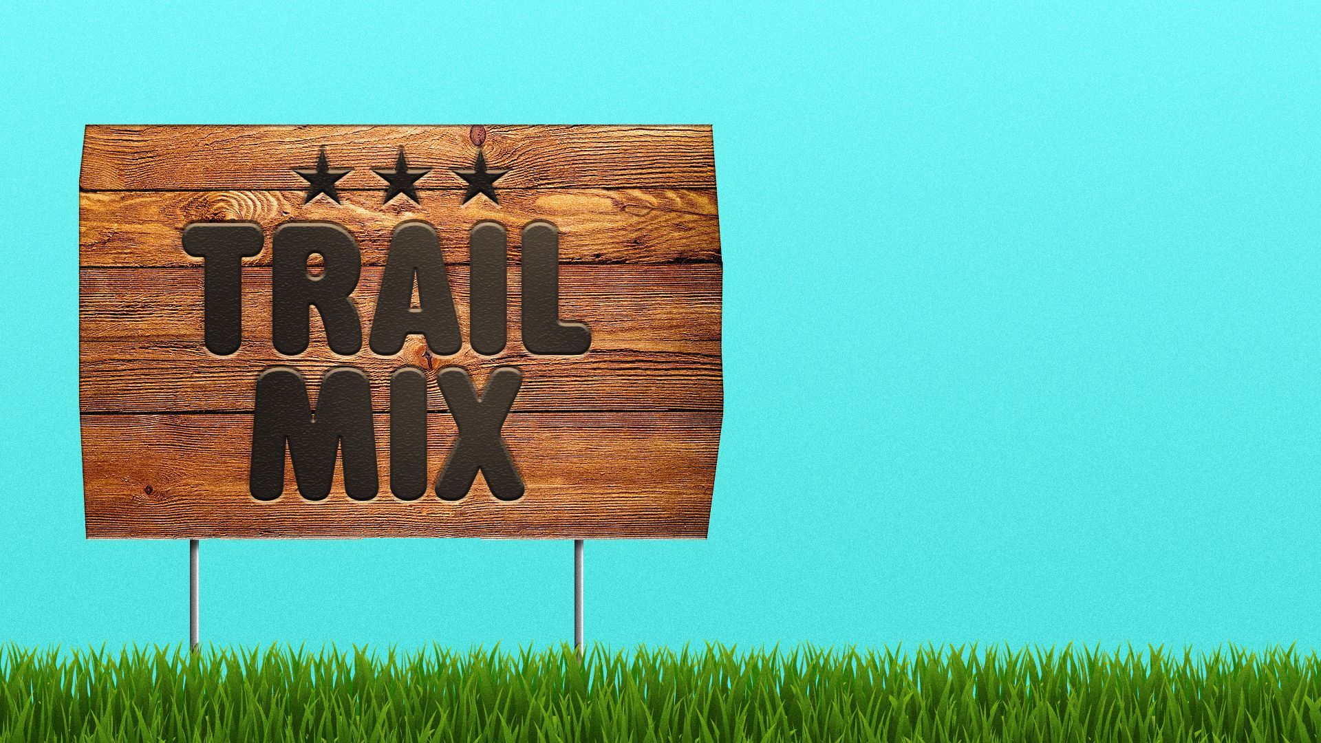Illustration of a campaign yard sign made of wood that reads "Trail Mix".
