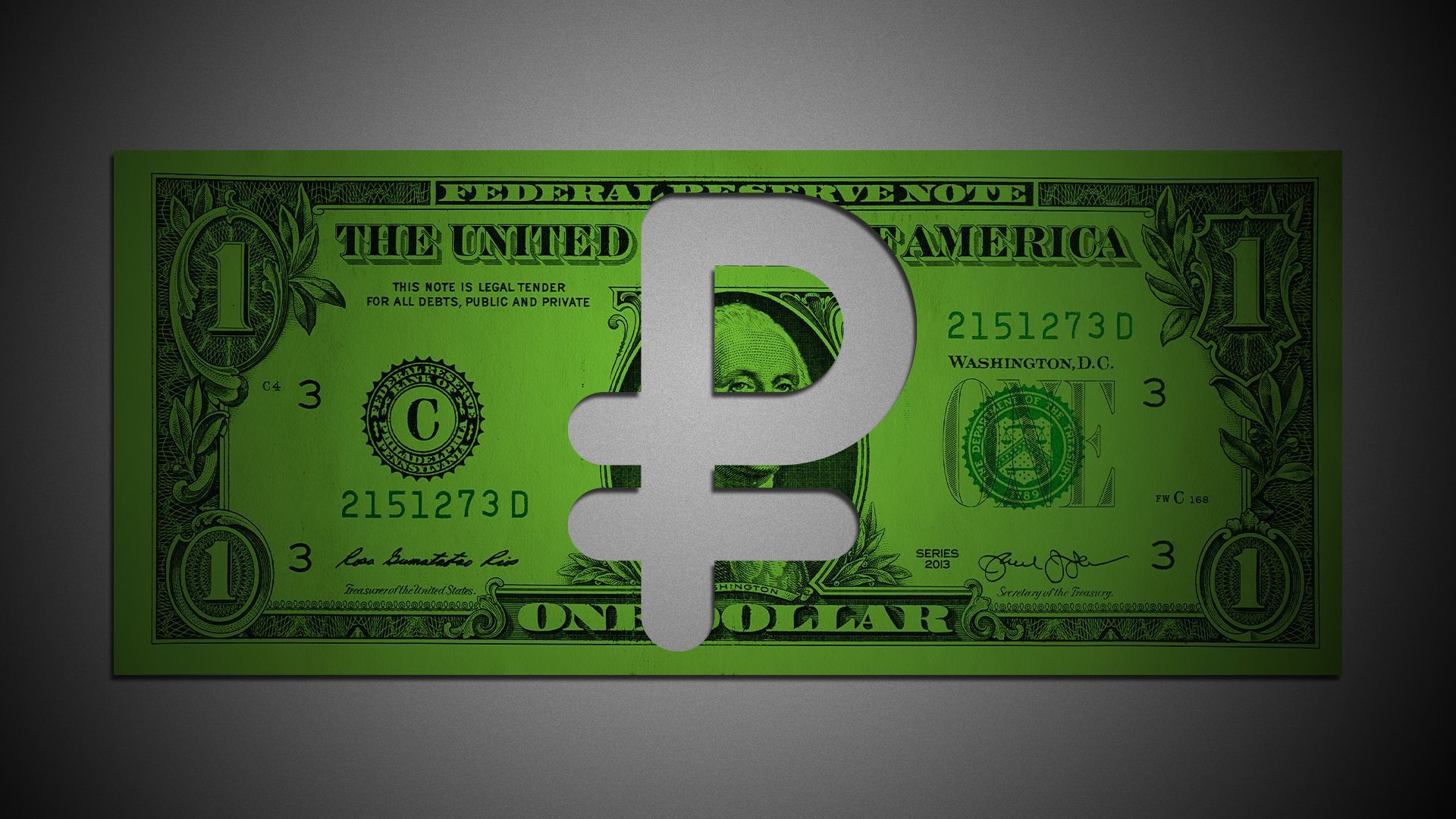 Illustration of a ruble symbol over a dollar