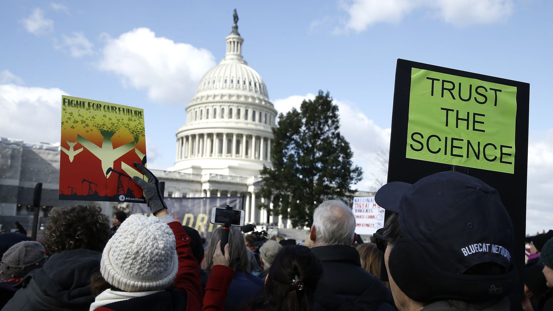 Climate protestors outside Capitol Hill