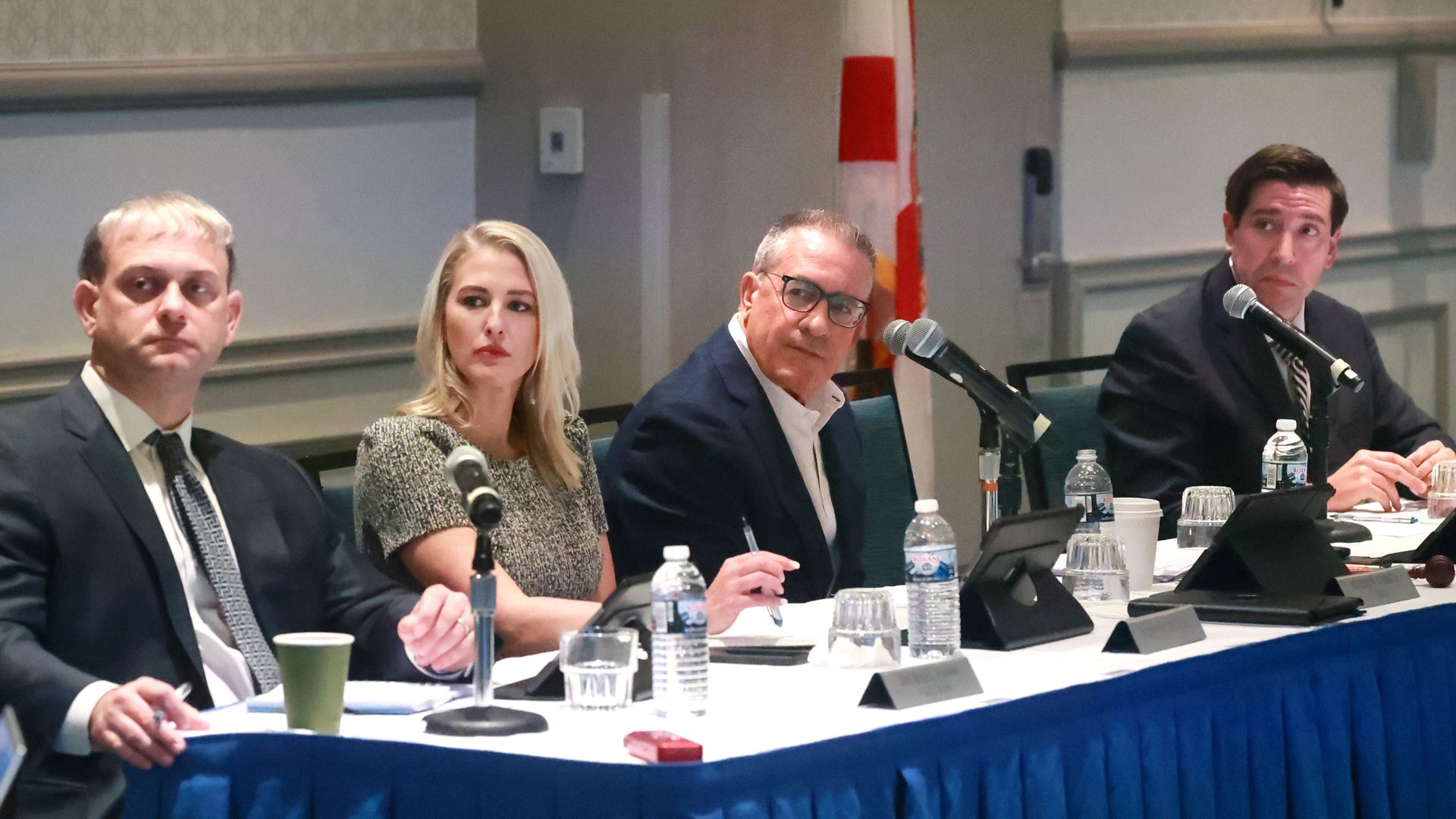 Members of the Central Florida Tourism Oversight District Board of Supervisors during a meeting in Lake Buena Vista, Florida, in April 2023.