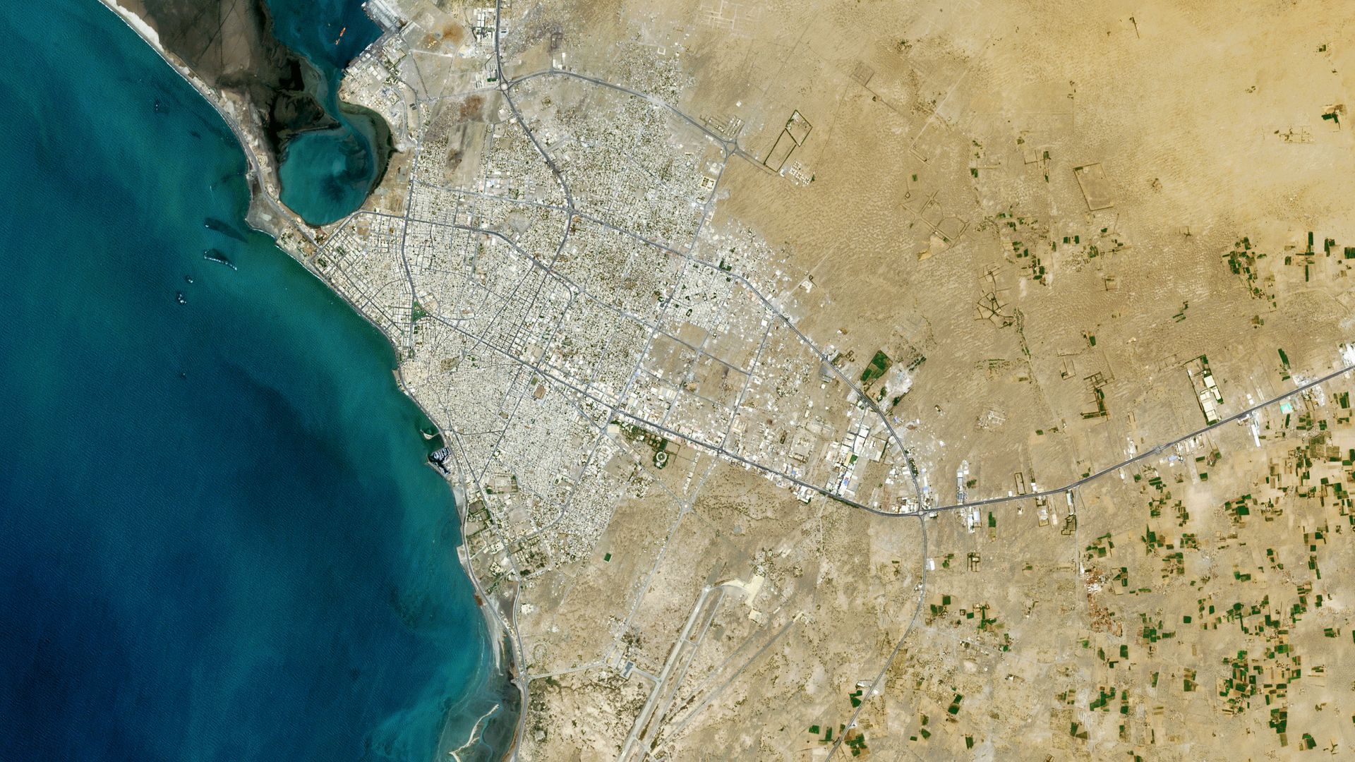 Satellite photo of the city of Al Hudaydah located on the coast of Yemen on May 06, 2018 