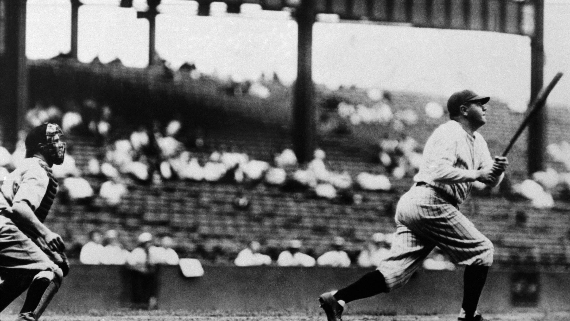 Babe Ruth hitting a homer