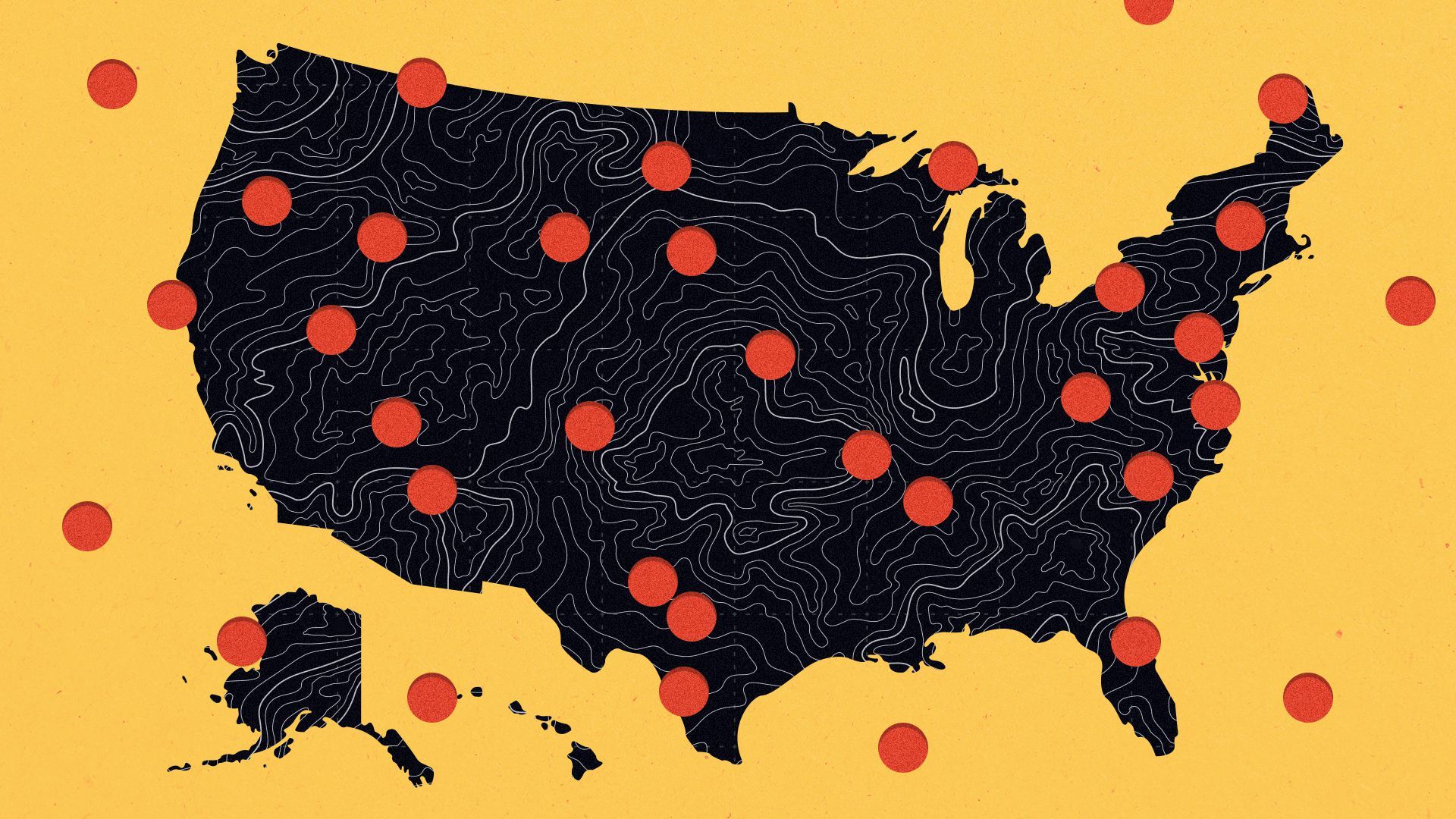 Illustration of a US map with scattered dots.