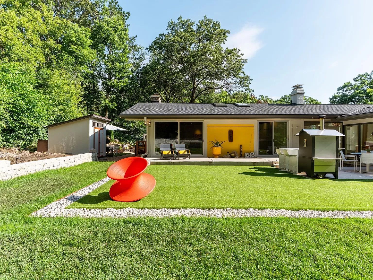 A grassy area outside the home.