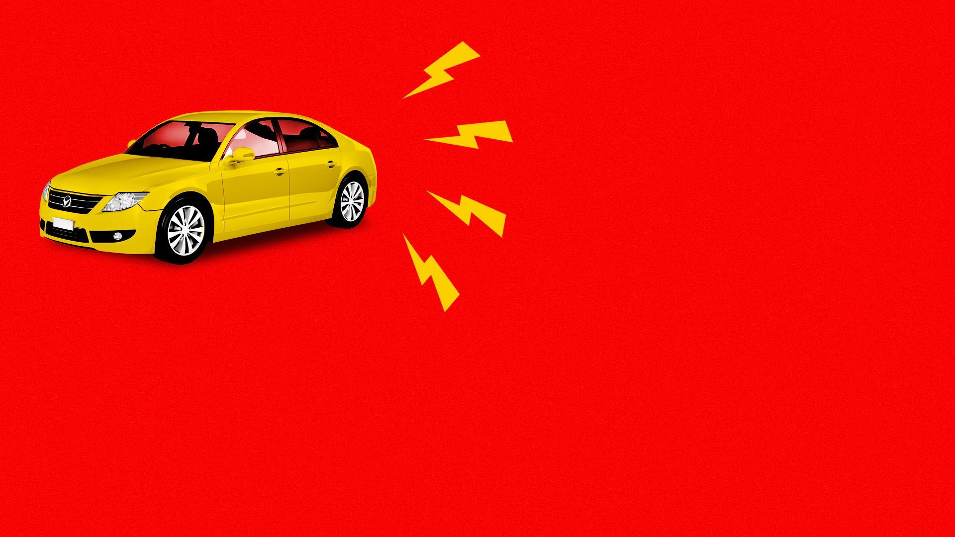 Illustration of a yellow car with lightning bolt icons surrounding it in the shape of the flag of China