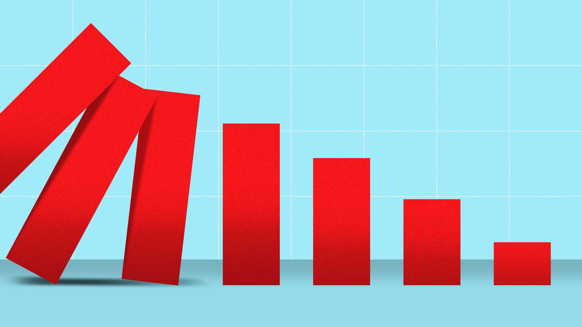 Illustration of a bar graph with the bars falling like dominoes.